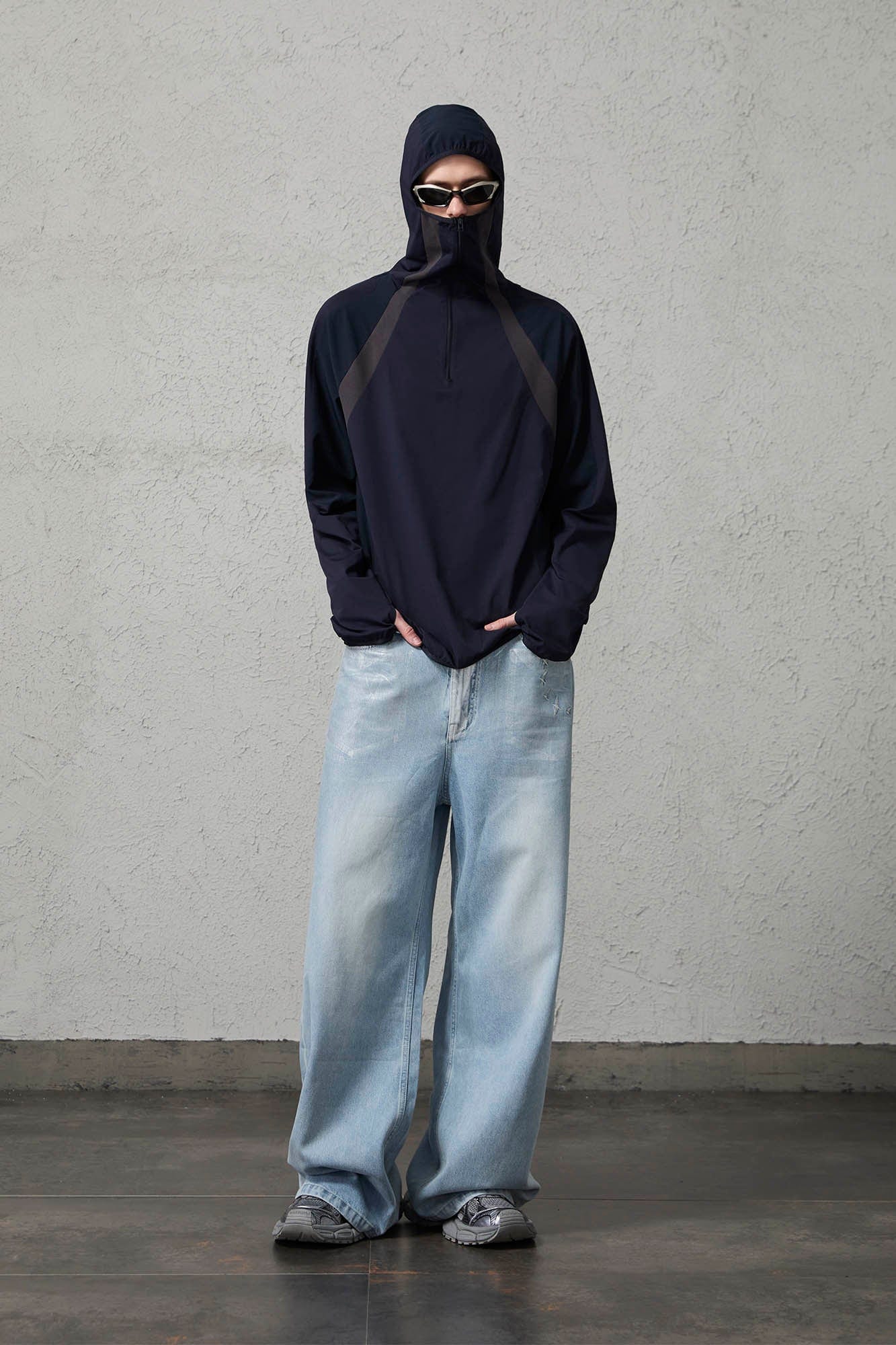 ORGANIC EMOTION Contrast Spliced Hooded Sorona Pullover Jacket-Jacket-S-Navy-Free Shipping Leatheretro