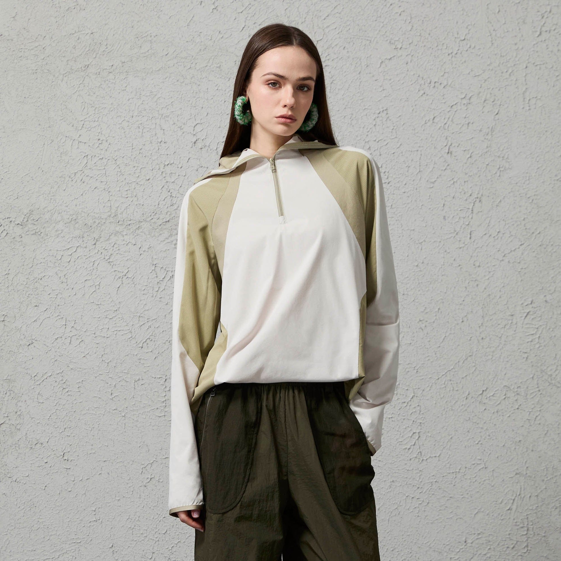 ORGANIC EMOTION Contrast Spliced Hooded Sorona Pullover Jacket-Jacket-S-Gray-Free Shipping Leatheretro