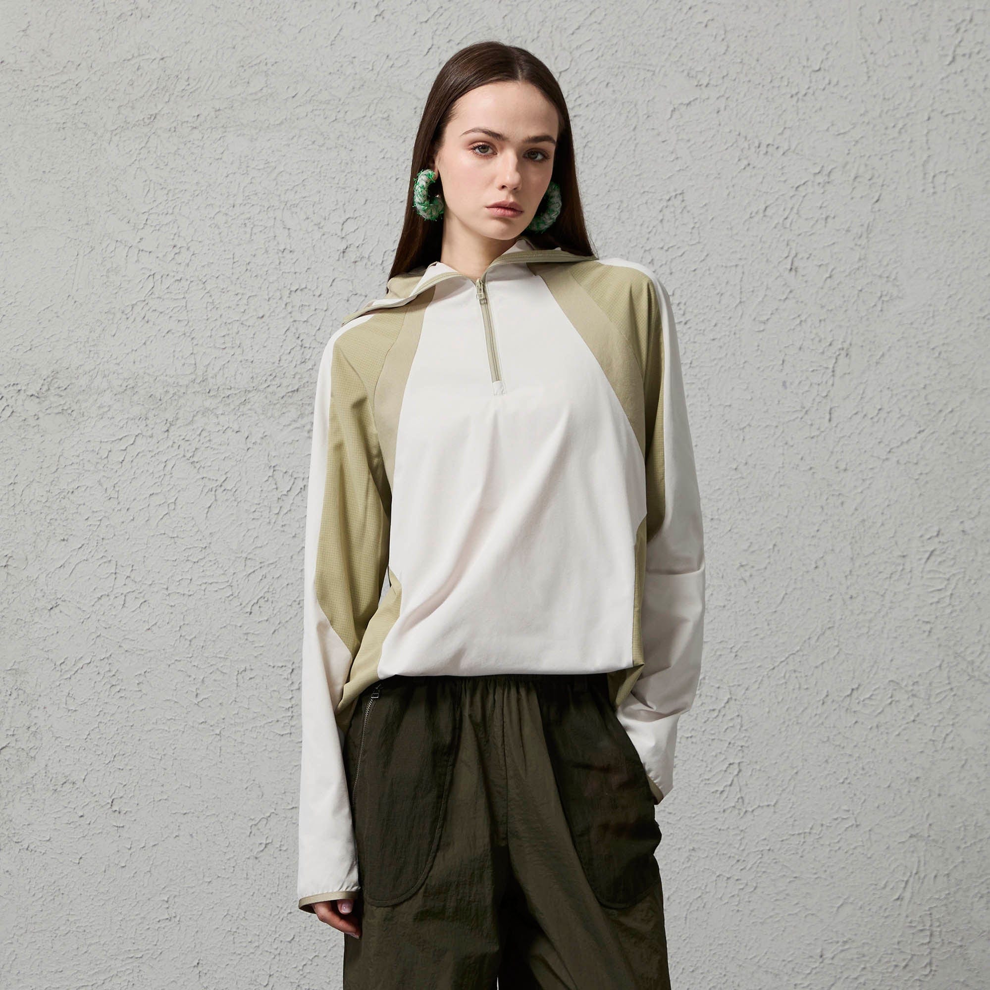 ORGANIC EMOTION Contrast Spliced Hooded Sorona Pullover Jacket-Jacket-S-Gray-Free Shipping Leatheretro