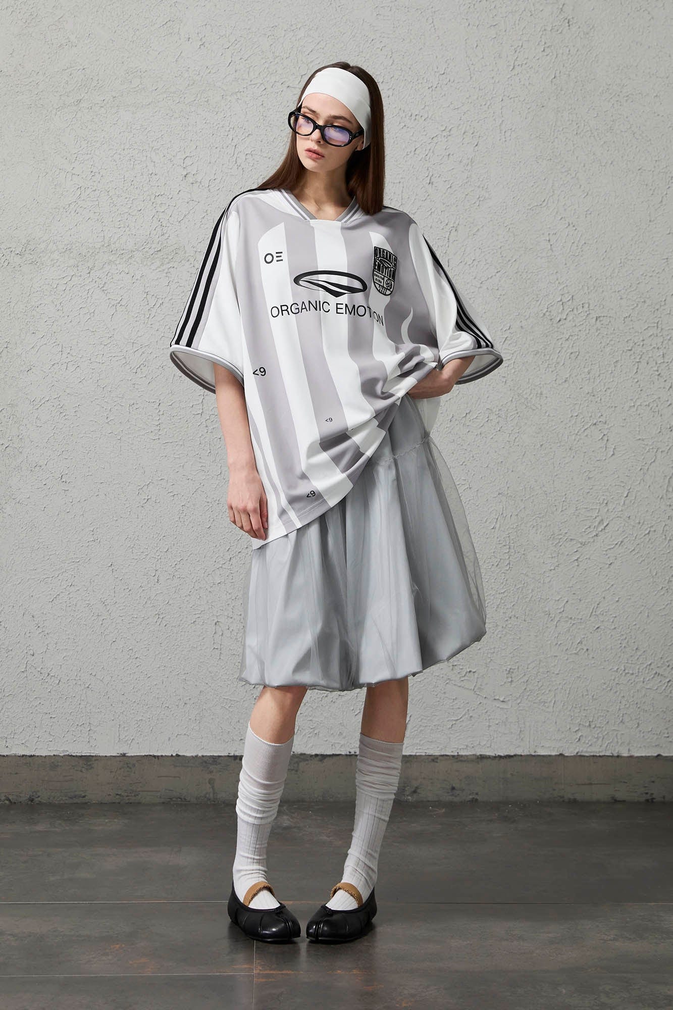 ORGANIC EMOTION Striped Badge Graphics Soccer Jersey-T Shirt-S-Gray-Free Shipping Leatheretro