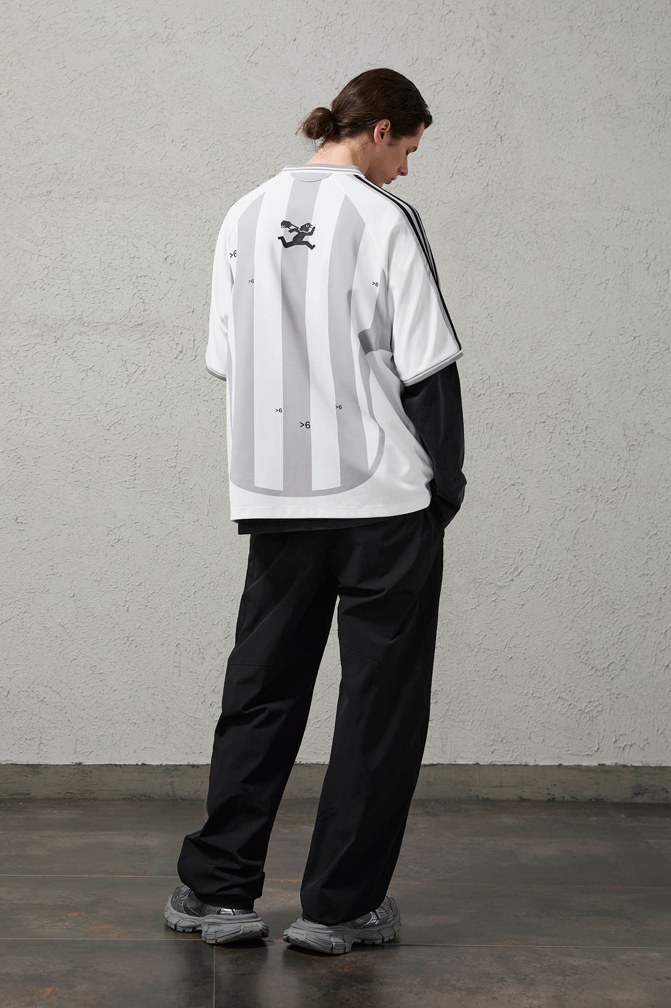 ORGANIC EMOTION Striped Badge Graphics Soccer Jersey-T Shirt-S-Gray-Free Shipping Leatheretro