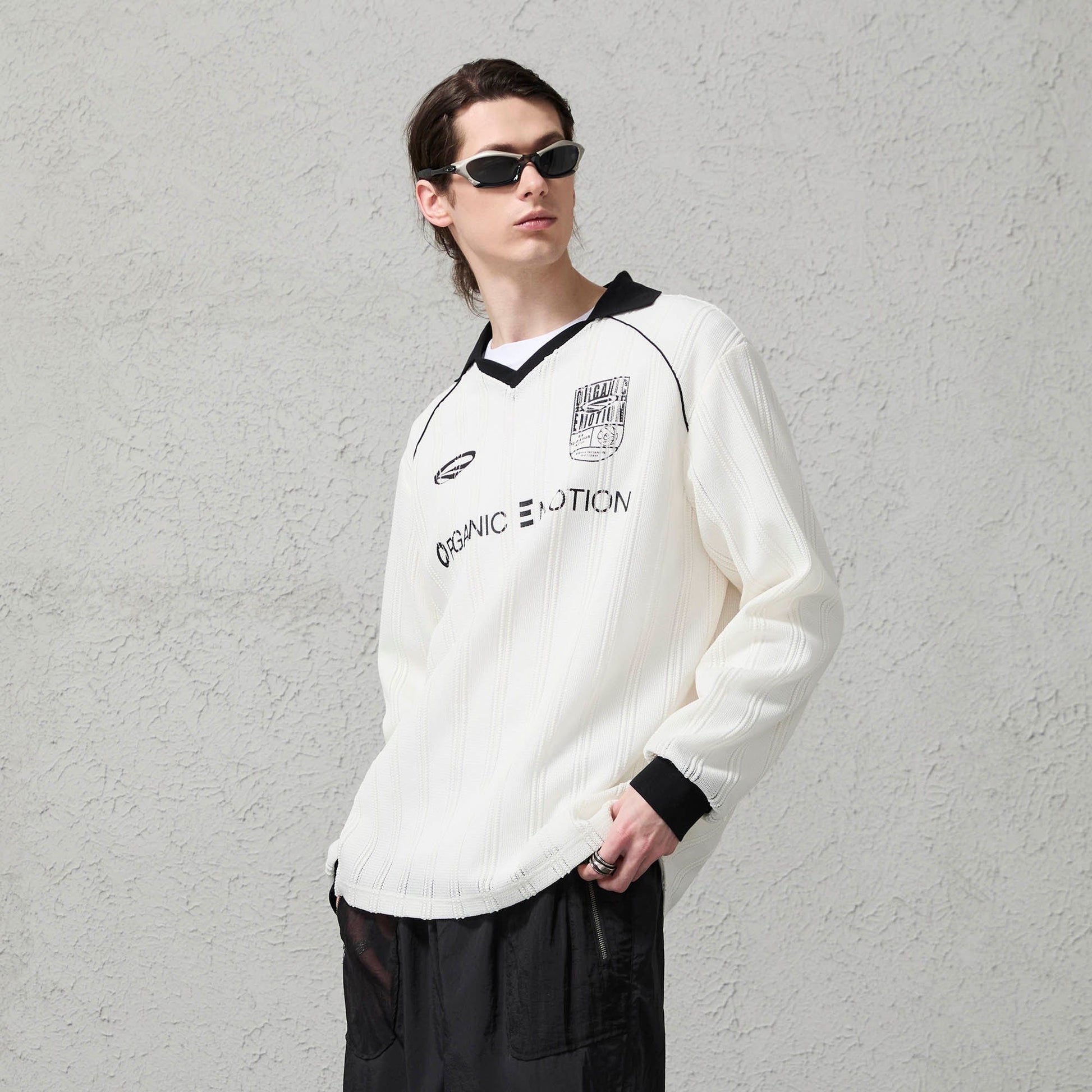 ORGANIC EMOTION Retro Sheer Striped Knit Raglan Jersey-L/S Tee-S-White-Free Shipping Leatheretro