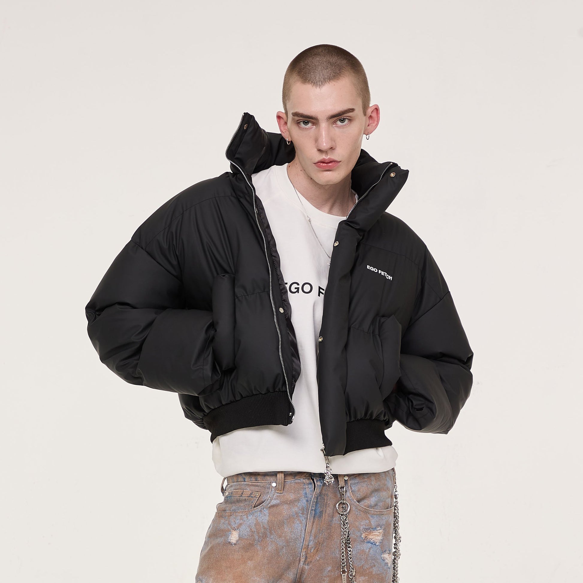 EGOFETCH Essential Cropped Puffer Jacket-Jacket-M-Black-Free Shipping Leatheretro