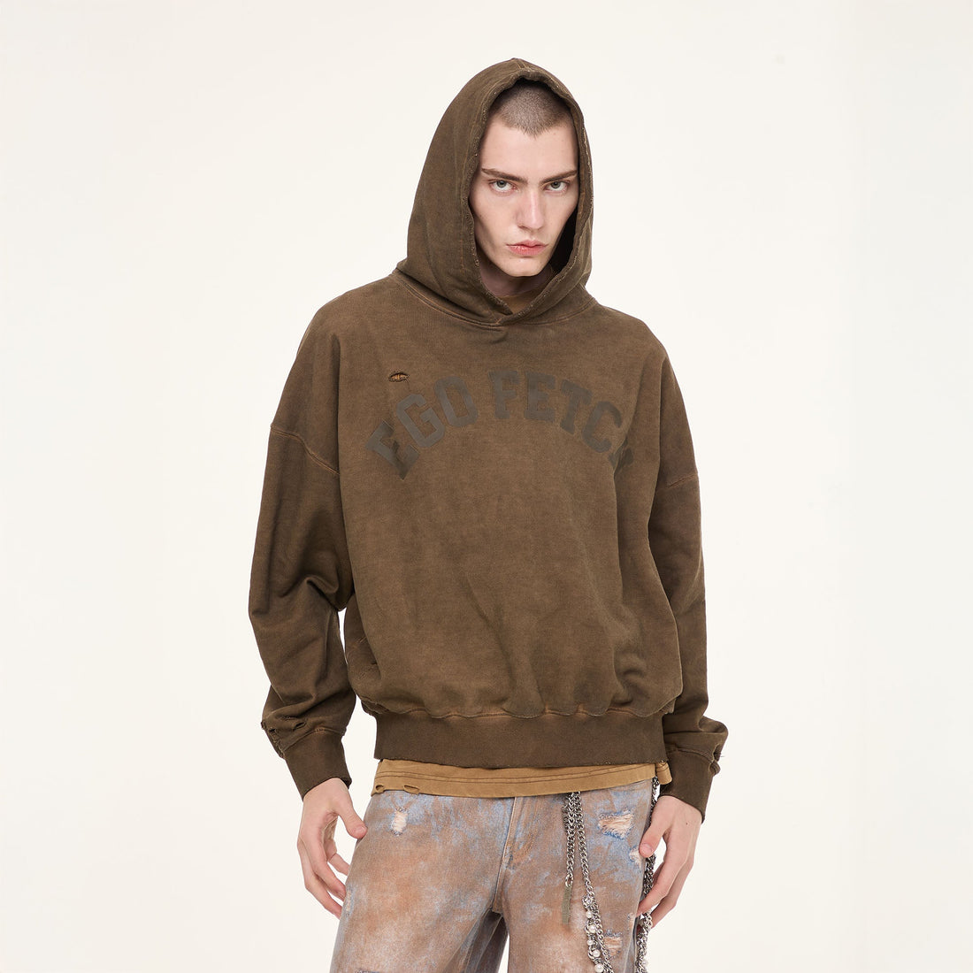 EGOFETCH Distressed Washed Hoodie-Hoodie-S-Black-Free Shipping Leatheretro
