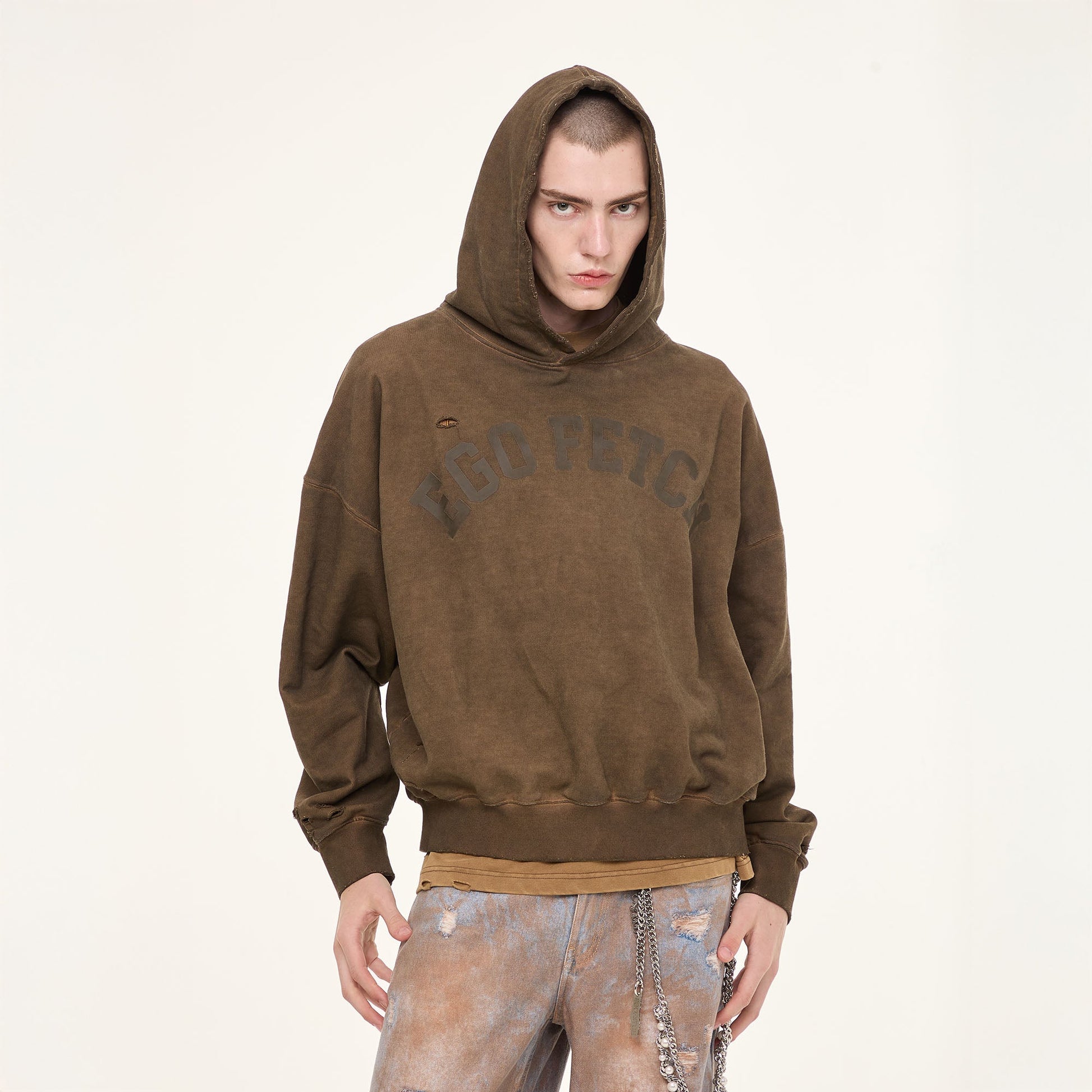 EGOFETCH Distressed Washed Hoodie-Hoodie-S-Coffee-Free Shipping Leatheretro