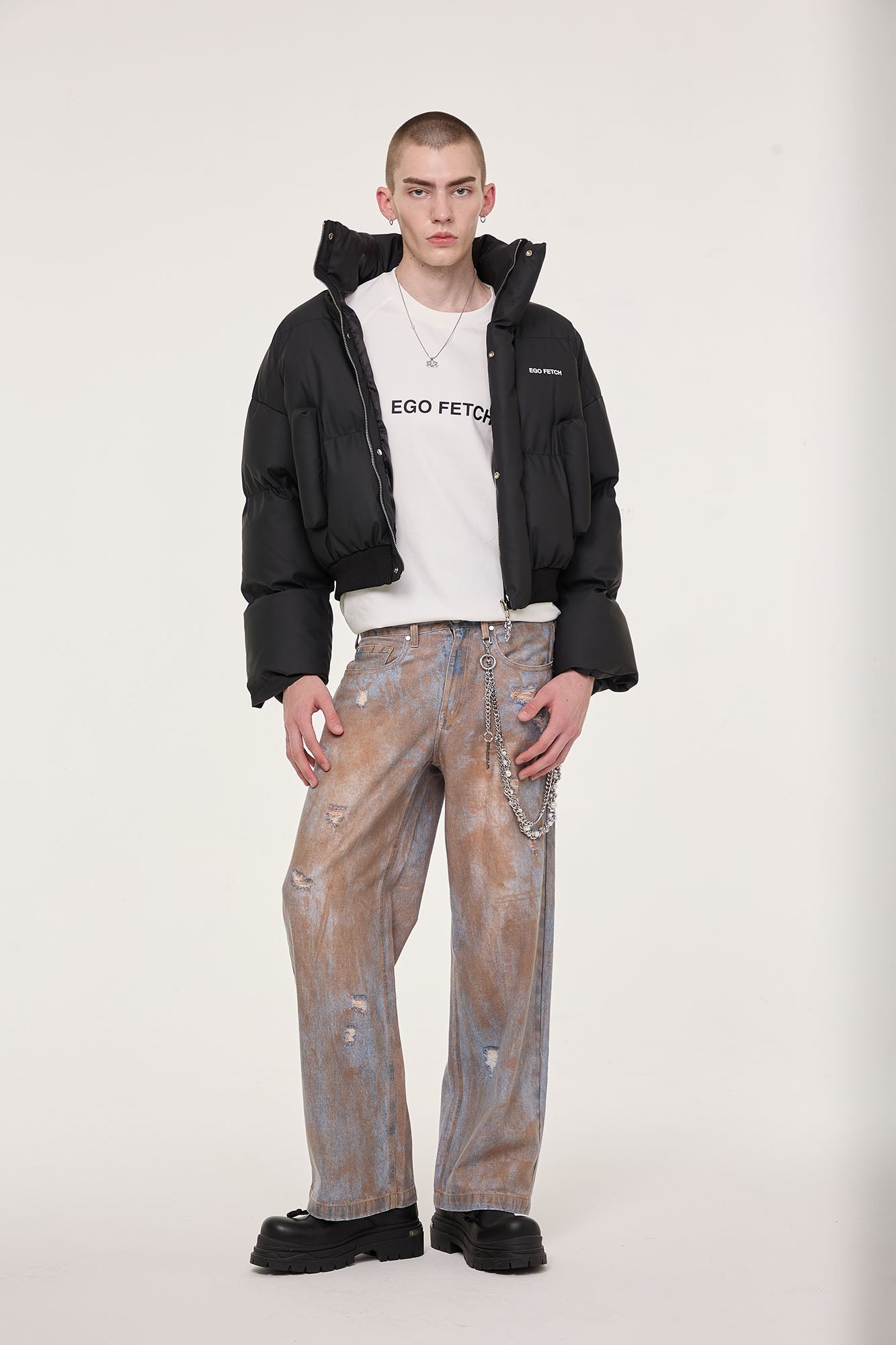 EGOFETCH Essential Cropped Puffer Jacket-Jacket-M-Black-Free Shipping Leatheretro