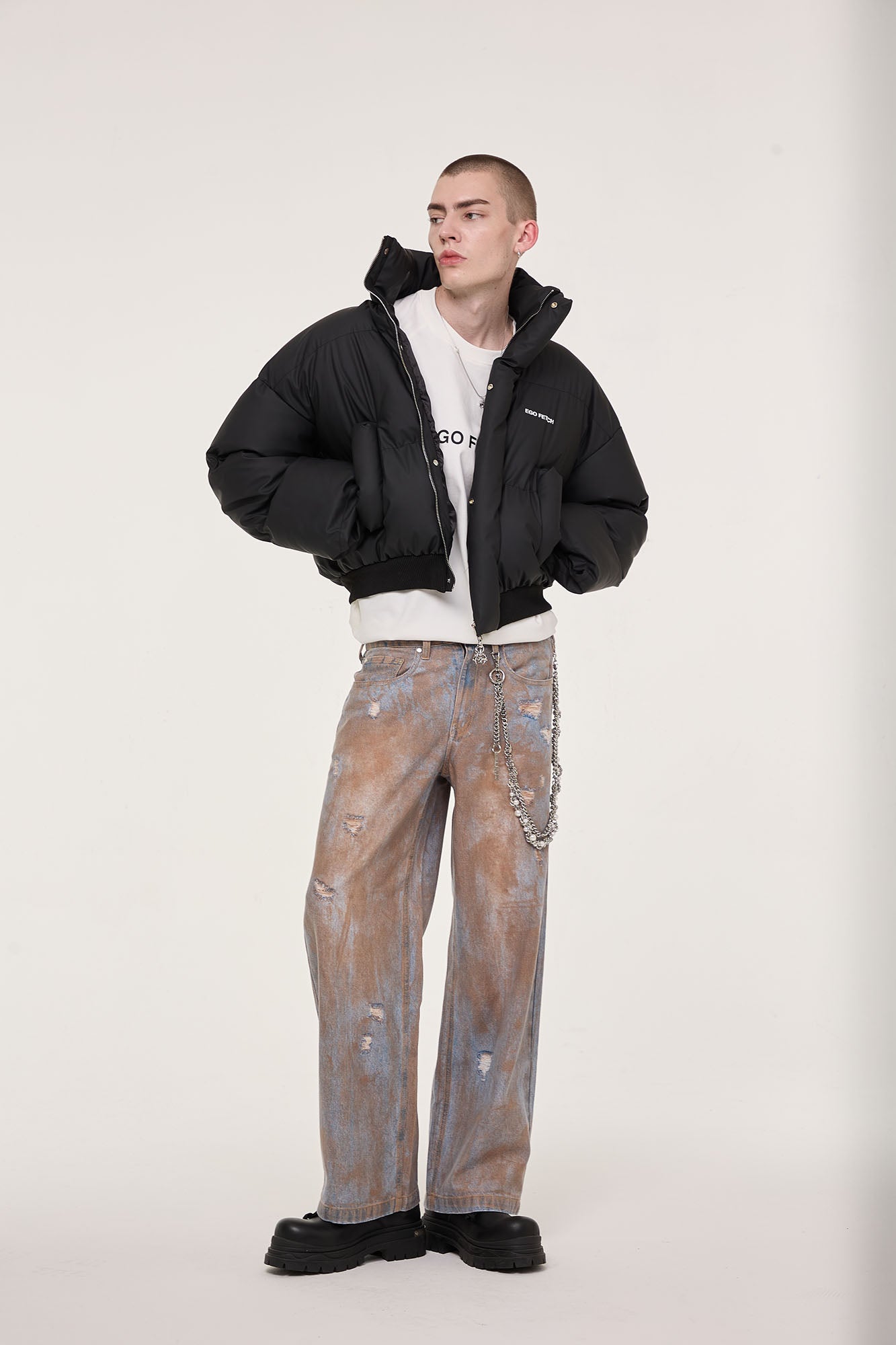 EGOFETCH Essential Cropped Puffer Jacket-Jacket-M-Black-Free Shipping Leatheretro