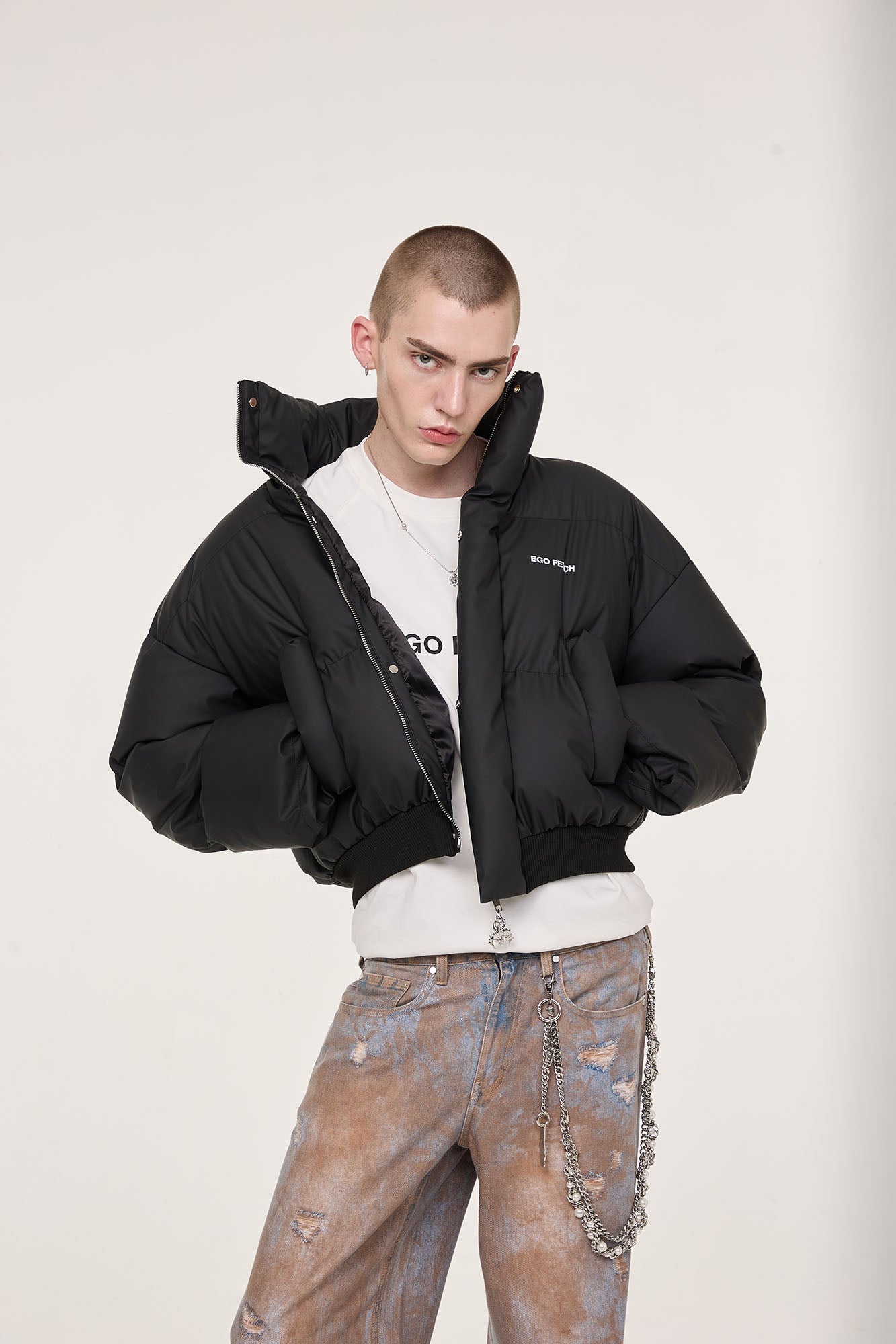 EGOFETCH Essential Cropped Puffer Jacket-Jacket-M-Black-Free Shipping Leatheretro