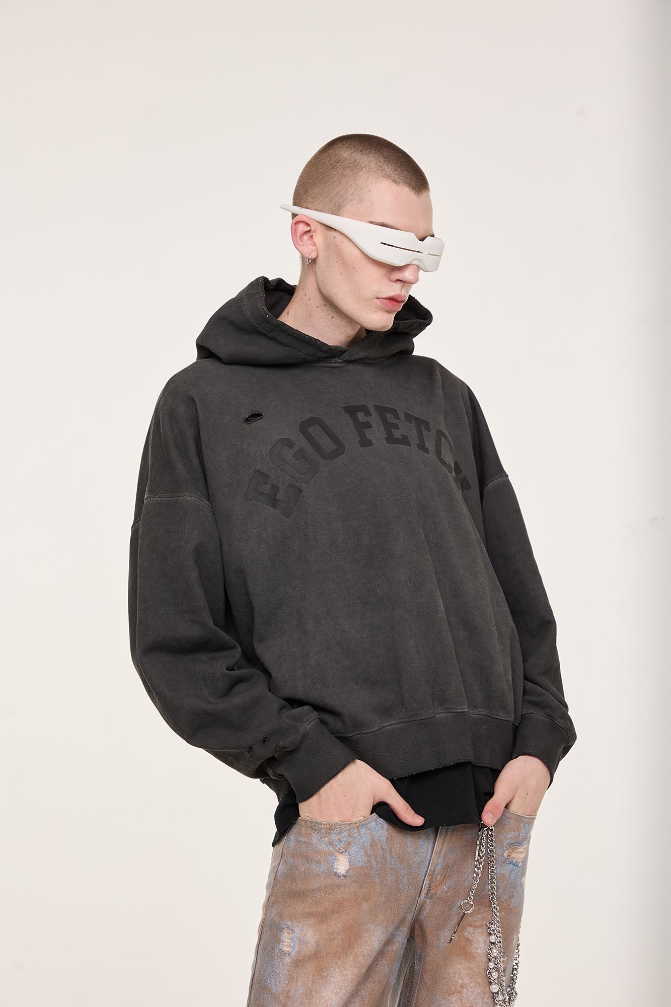 EGOFETCH Distressed Washed Hoodie-Hoodie-S-Black-Free Shipping Leatheretro