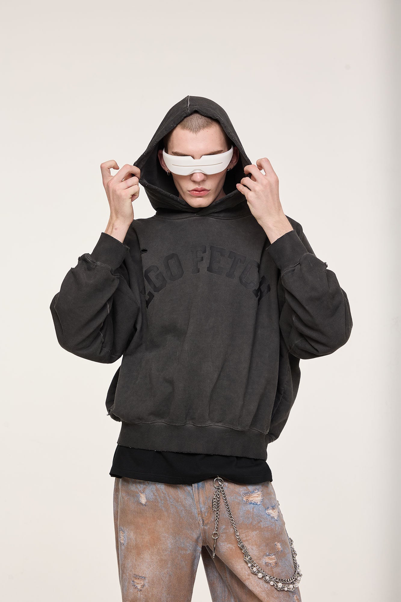 EGOFETCH Distressed Washed Hoodie-Hoodie-S-Black-Free Shipping Leatheretro