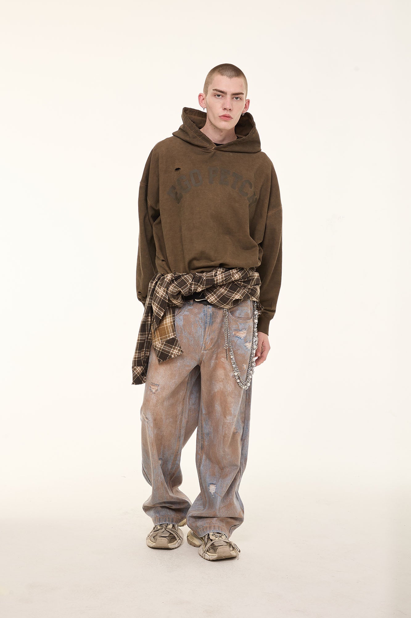 EGOFETCH Distressed Washed Hoodie-Hoodie-S-Black-Free Shipping Leatheretro