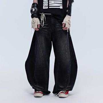 SAVAGEGROWTHWORLD Arc-Paneled Washed Oversized Balloon Jeans-Jeans-S-Black-Free Shipping Leatheretro