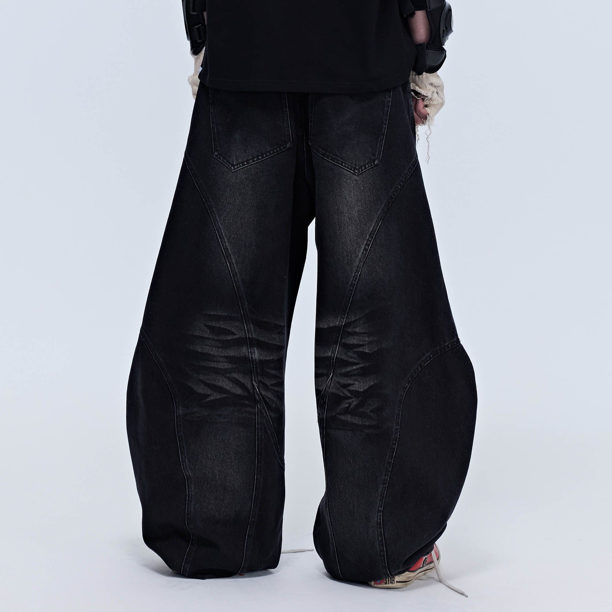 SAVAGEGROWTHWORLD Arc-Paneled Washed Oversized Balloon Jeans-Jeans-S-Black-Free Shipping Leatheretro