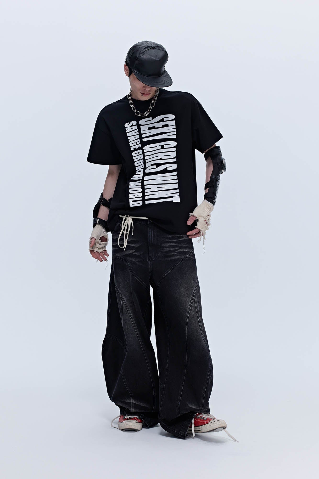 SAVAGEGROWTHWORLD Arc-Paneled Washed Oversized Balloon Jeans-Jeans-S-Black-Free Shipping Leatheretro
