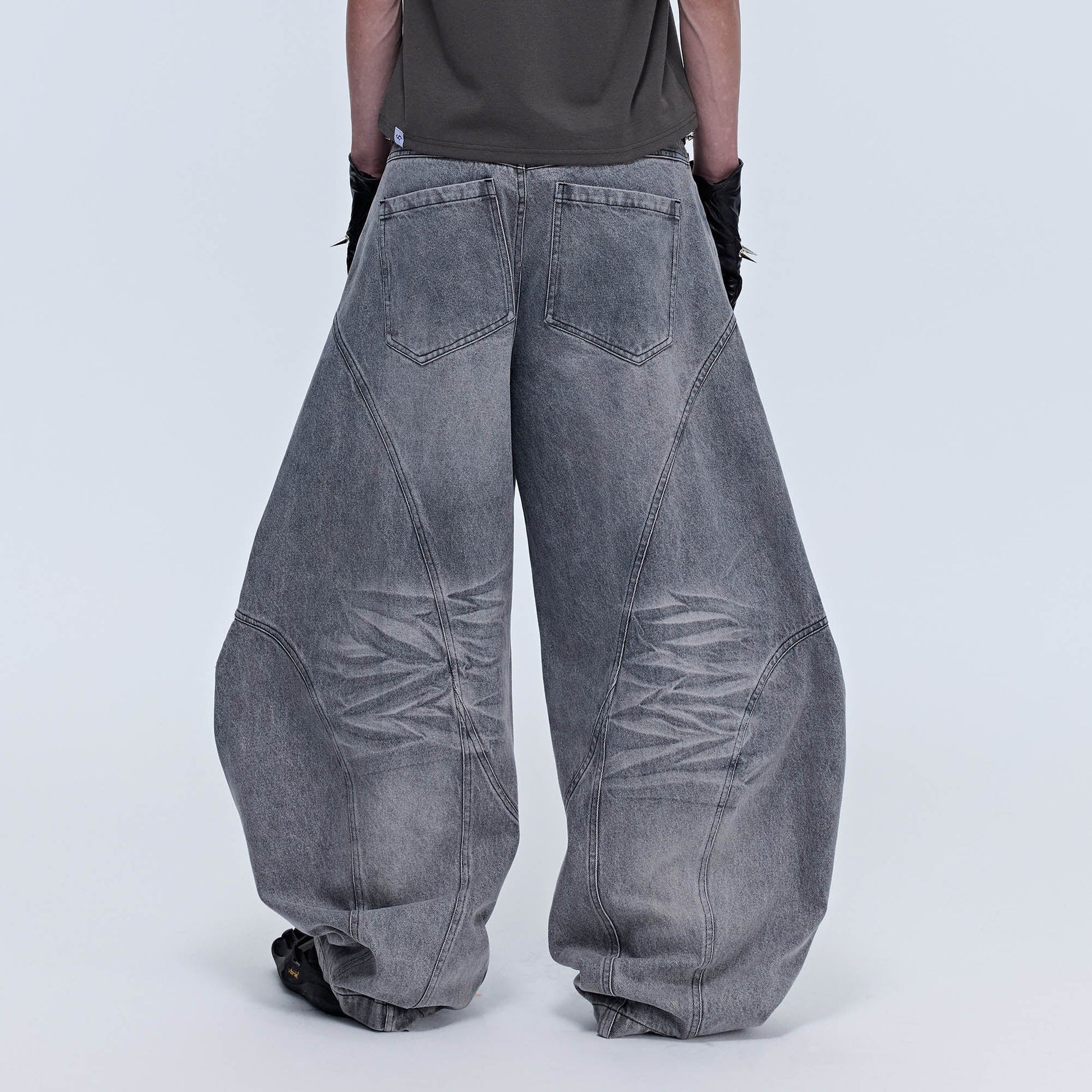 SAVAGEGROWTHWORLD Arc-Paneled Washed Oversized Balloon Jeans-Jeans-S-Black-Free Shipping Leatheretro
