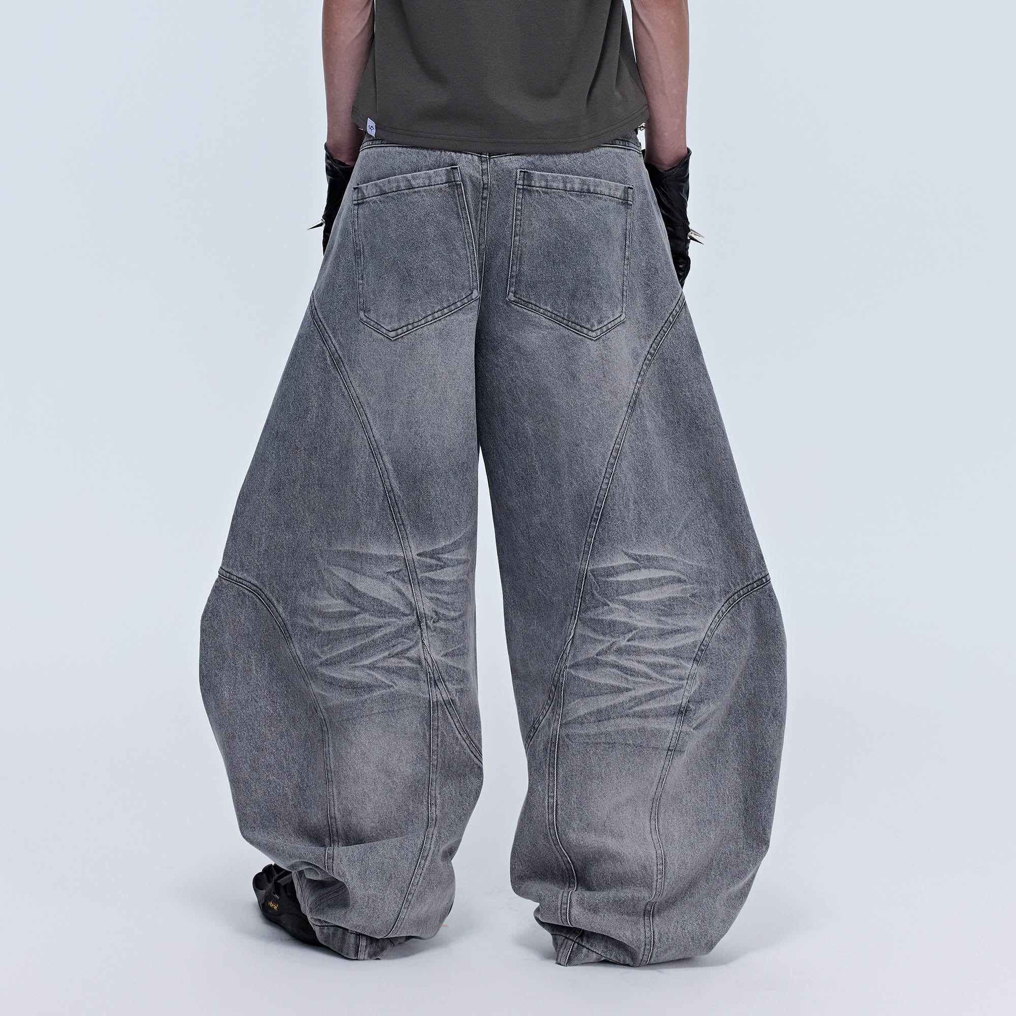 SAVAGEGROWTHWORLD Arc-Paneled Washed Oversized Balloon Jeans-Jeans-S-Black-Free Shipping Leatheretro
