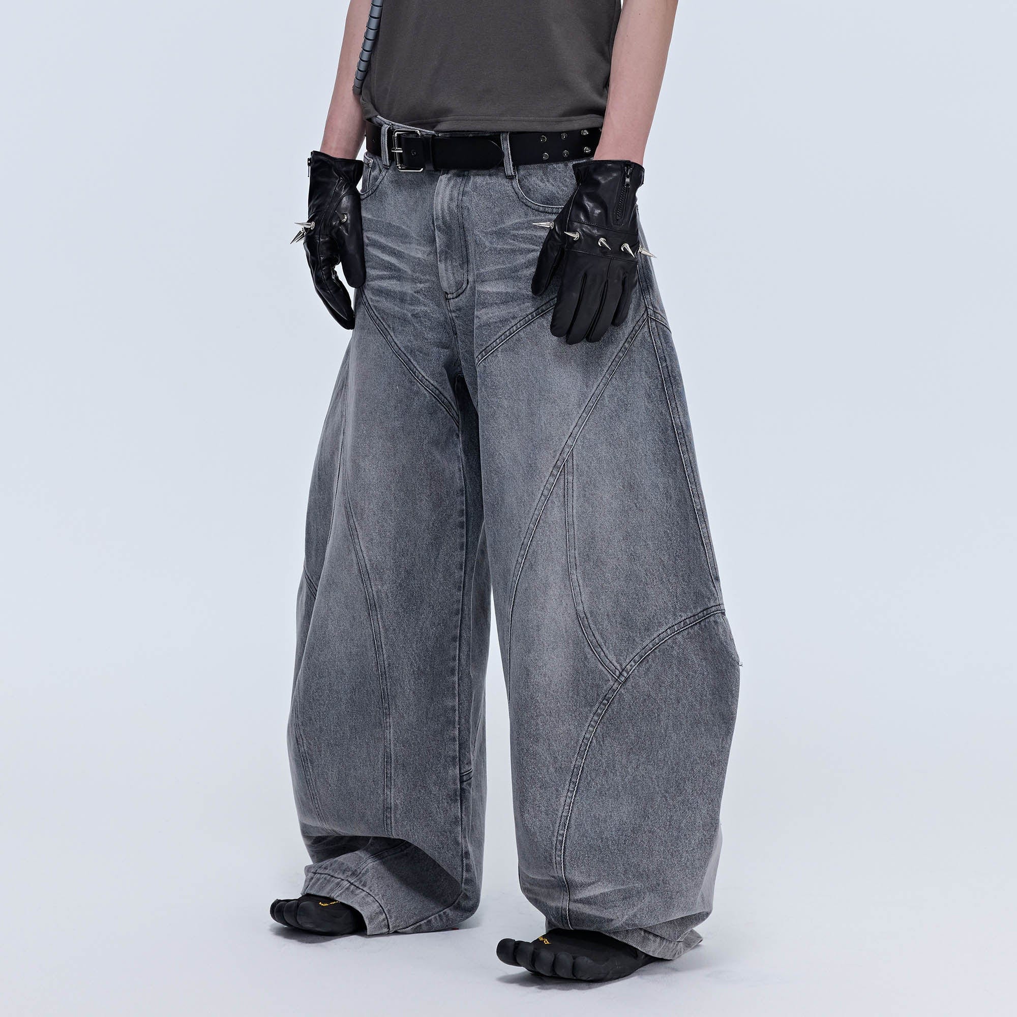SAVAGEGROWTHWORLD Arc-Paneled Washed Oversized Balloon Jeans-Jeans-S-Black-Free Shipping Leatheretro