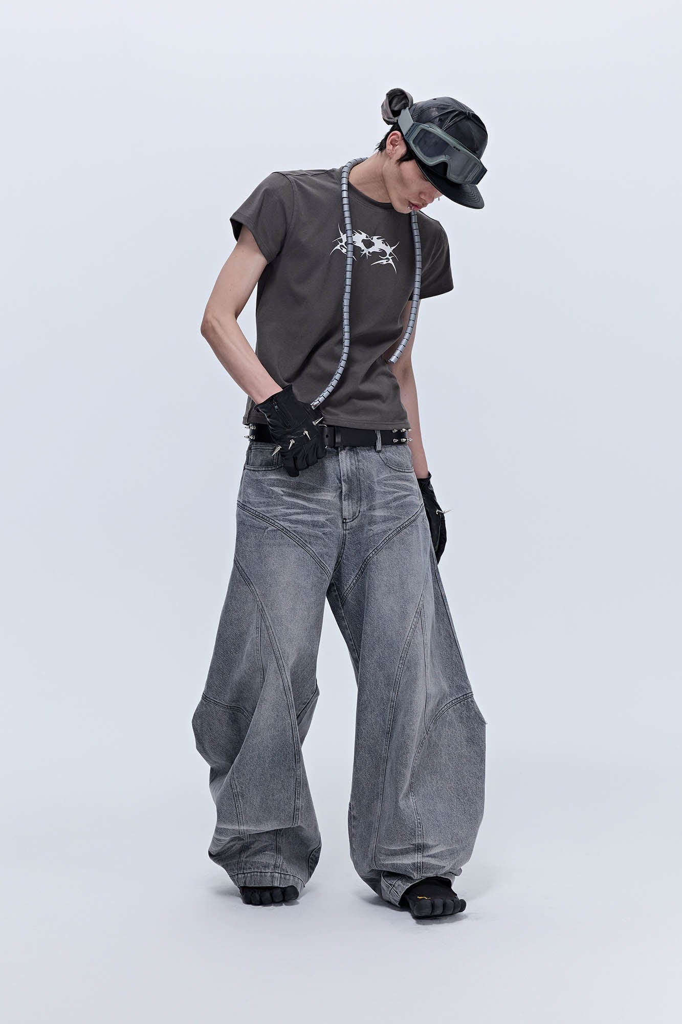 SAVAGEGROWTHWORLD Arc-Paneled Washed Oversized Balloon Jeans-Jeans-S-Black-Free Shipping Leatheretro