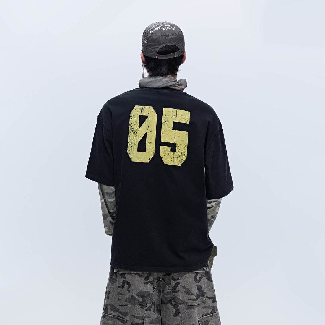 SAVAGEGROWTHWORLD No.5 Camo-Sleeve Layered Long-Sleeve T-Shirt-L/S Tee-S-Free Shipping Leatheretro