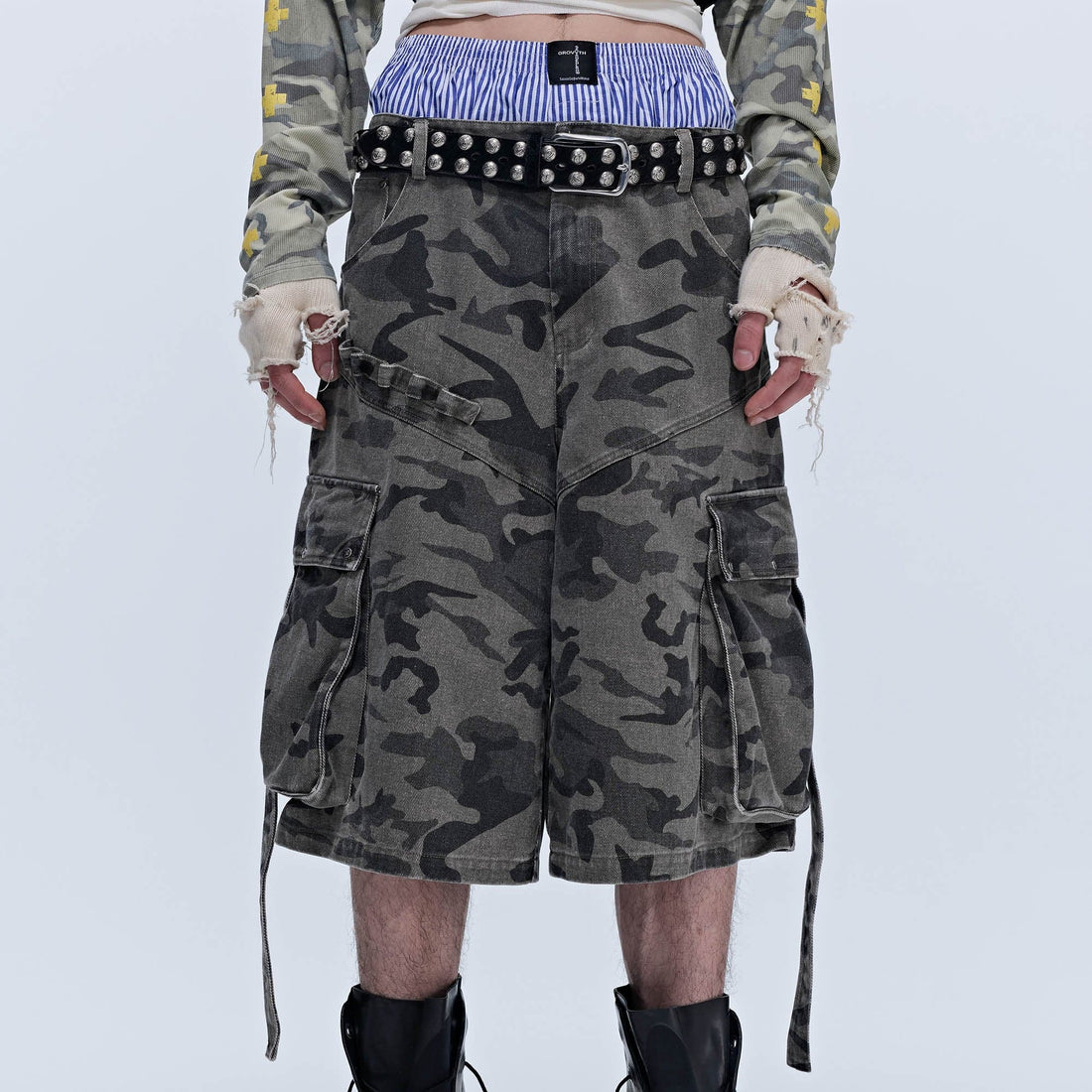 SAVAGEGROWTHWORLD Camo Spliced Multi-Pocket Shorts-Shorts-S-Free Shipping Leatheretro