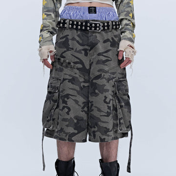 SAVAGEGROWTHWORLD Camo Spliced Multi-Pocket Shorts-Shorts-S-Free Shipping Leatheretro