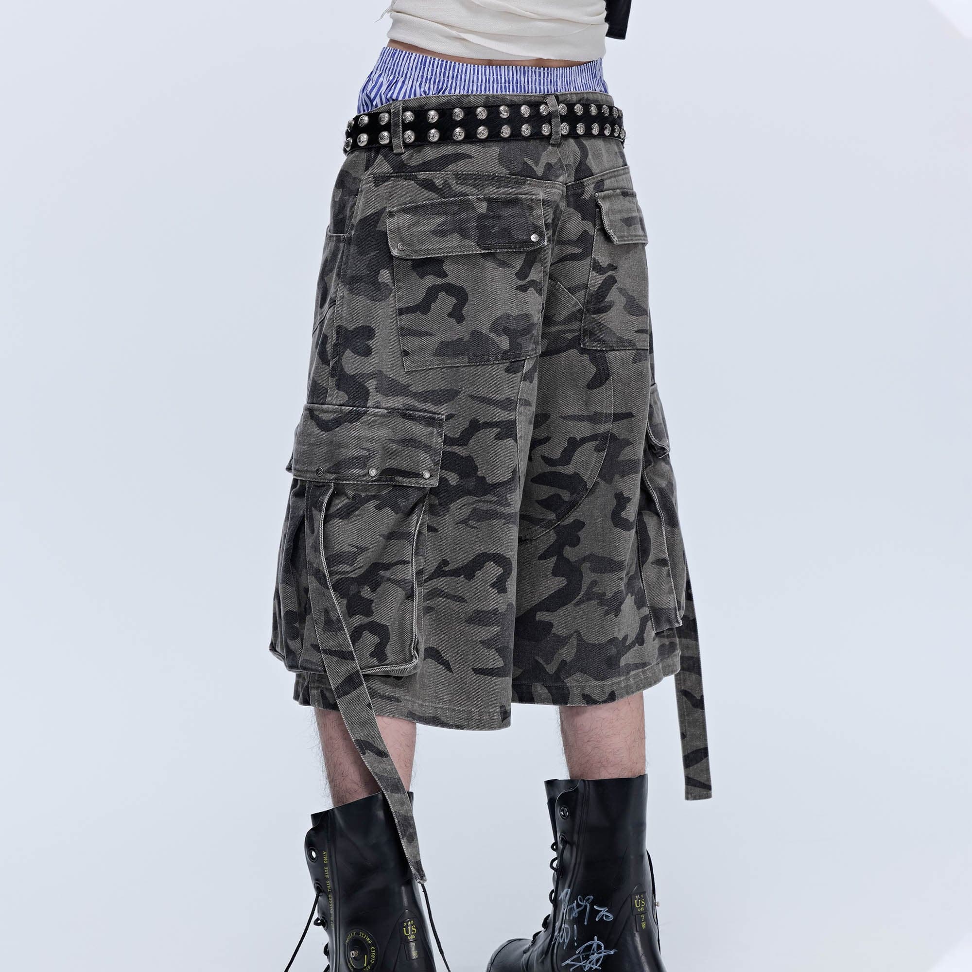 SAVAGEGROWTHWORLD Camo Spliced Multi-Pocket Shorts-Shorts-S-Free Shipping Leatheretro