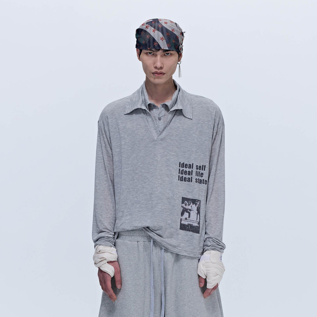 SAVAGEGROWTHWORLD Layered-Collar Slogan Polo Long-Sleeve T-Shirt-L/S Tee-S-Black-Free Shipping Leatheretro