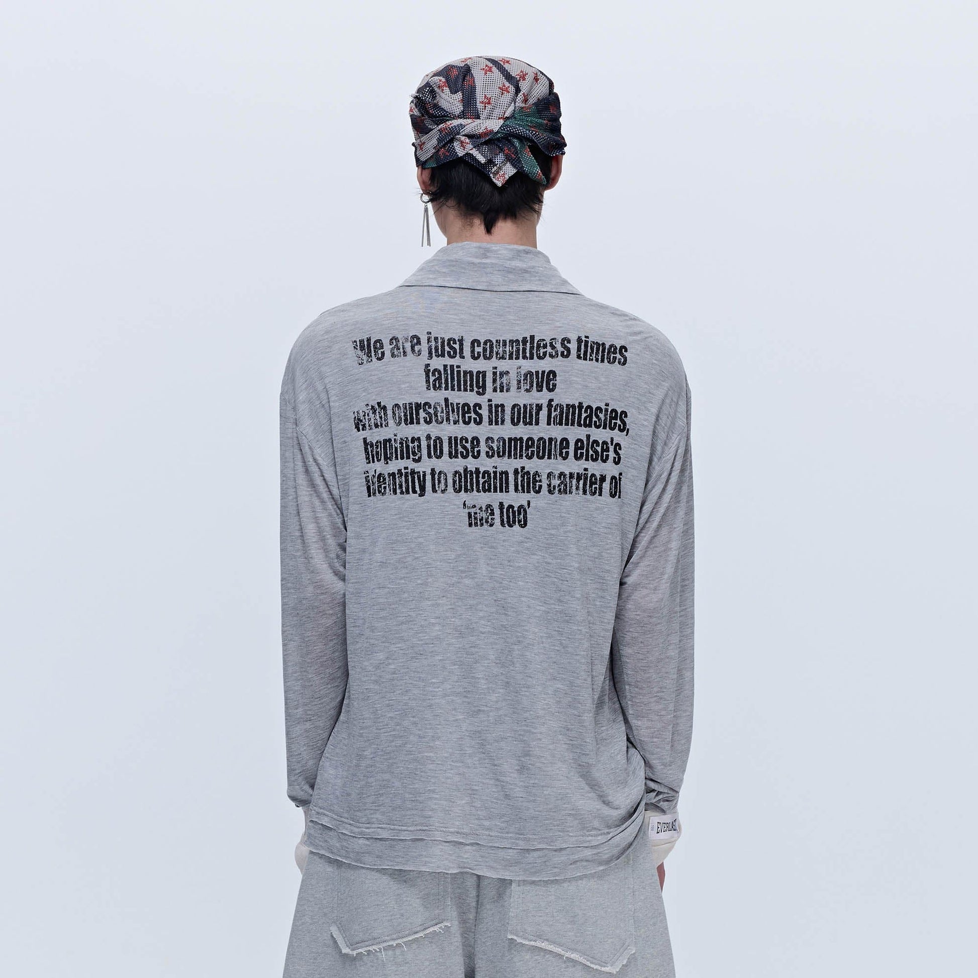 SAVAGEGROWTHWORLD Layered-Collar Slogan Polo Long-Sleeve T-Shirt-L/S Tee-S-Black-Free Shipping Leatheretro