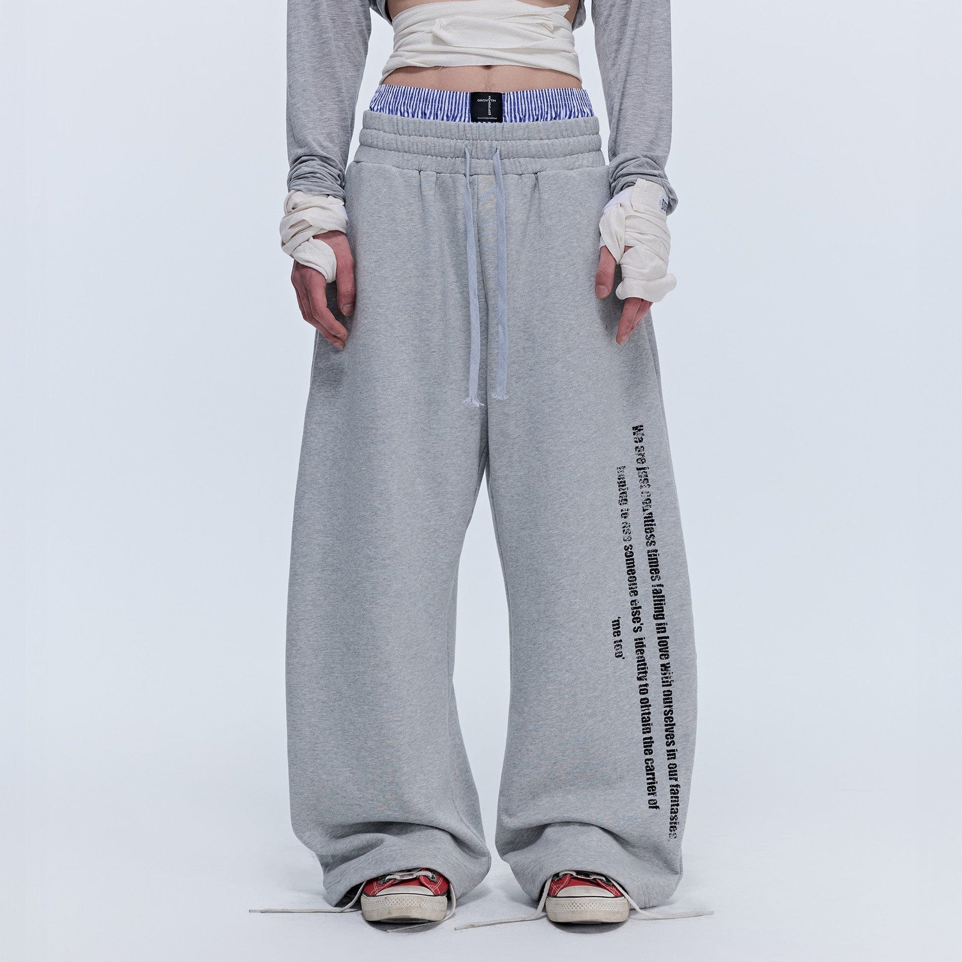 SAVAGEGROWTHWORLD Slogan Curved Drawstring Sweatpants-Pants-S-Gray-Free Shipping Leatheretro