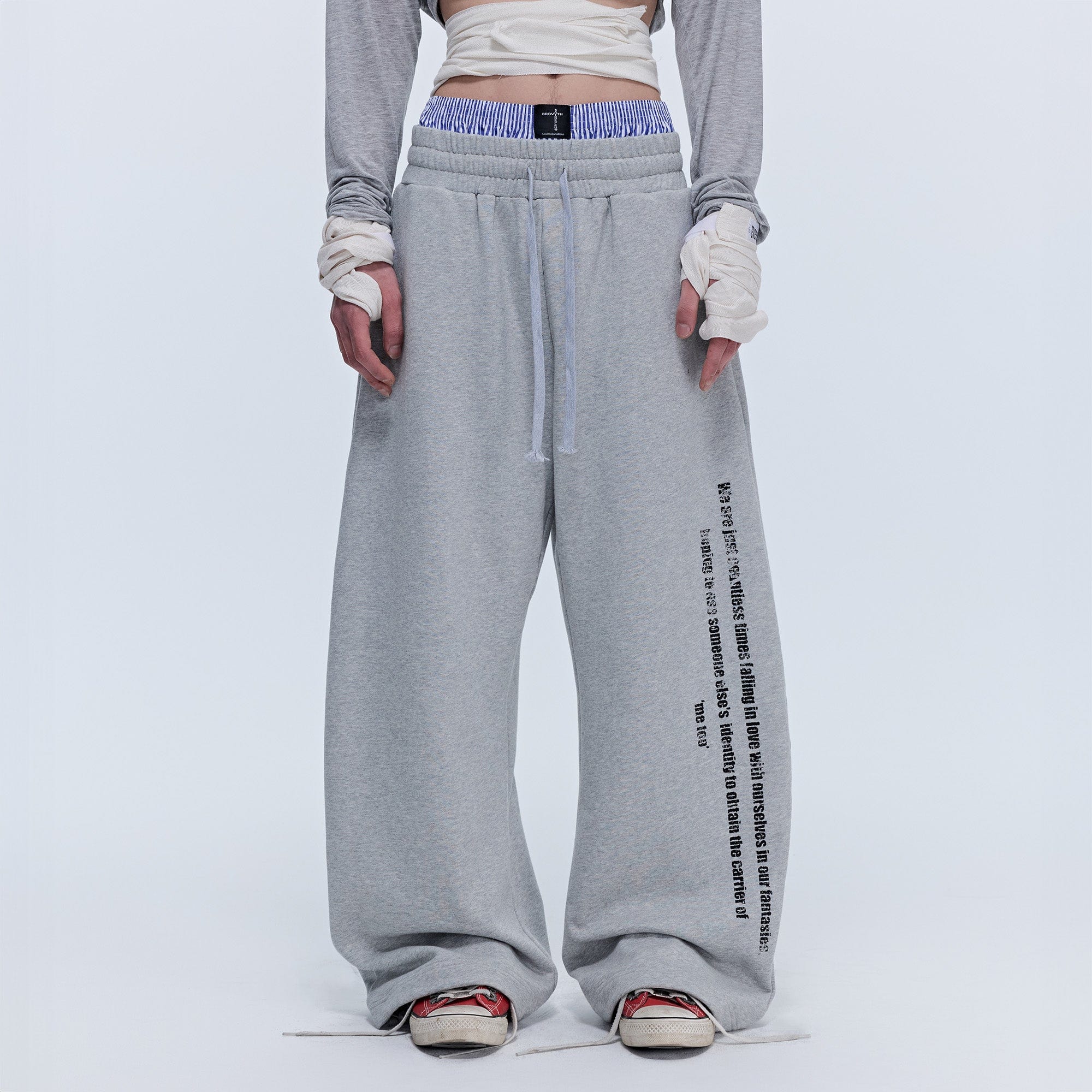 SAVAGEGROWTHWORLD Slogan Curved Drawstring Sweatpants-Pants-S-Gray-Free Shipping Leatheretro