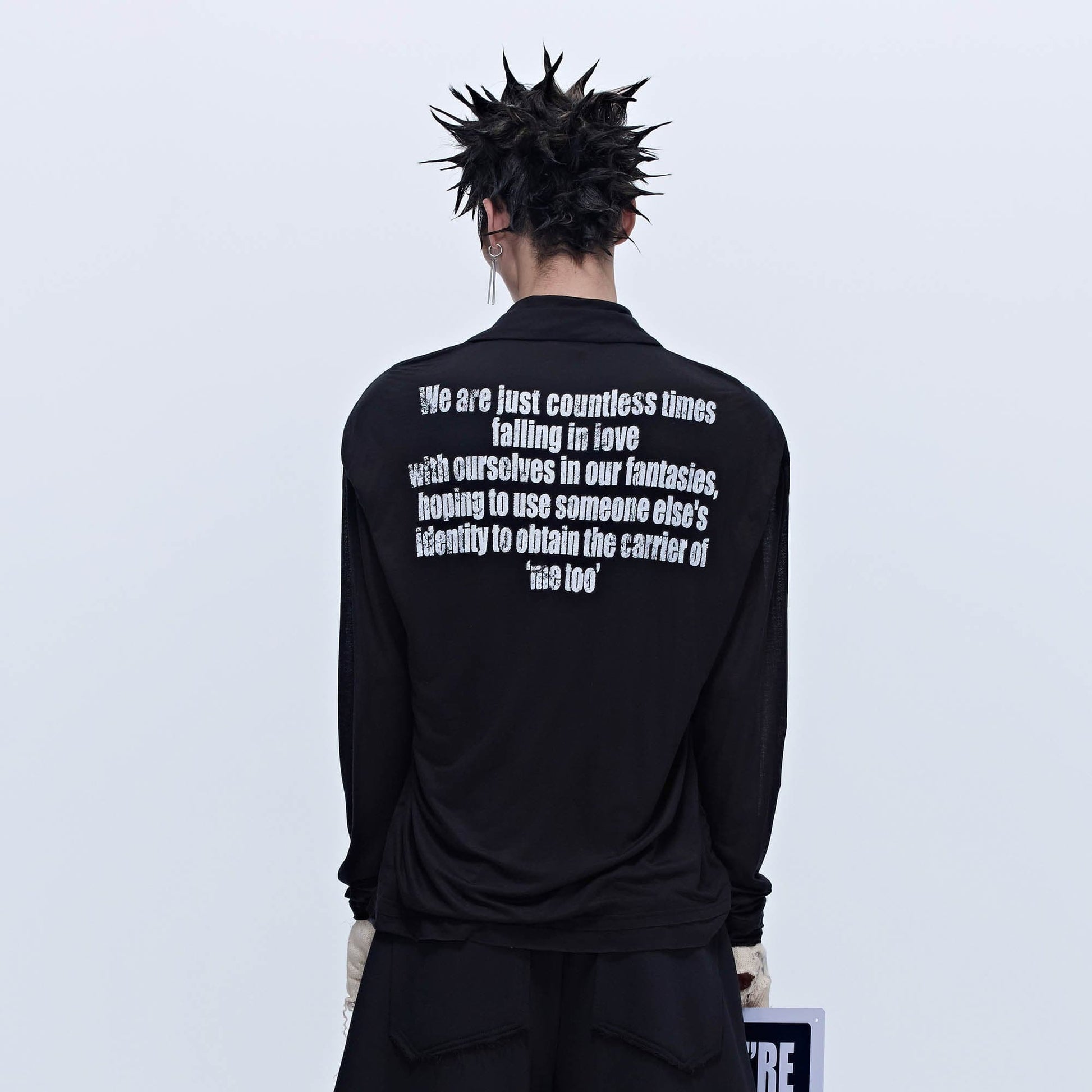 SAVAGEGROWTHWORLD Layered-Collar Slogan Polo Long-Sleeve T-Shirt-L/S Tee-S-Black-Free Shipping Leatheretro