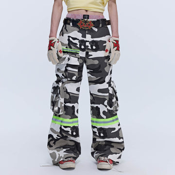 SAVAGEGROWTHWORLD Camo Reflective Multi-Pocket Cargo Pants-Pants-S-Free Shipping Leatheretro