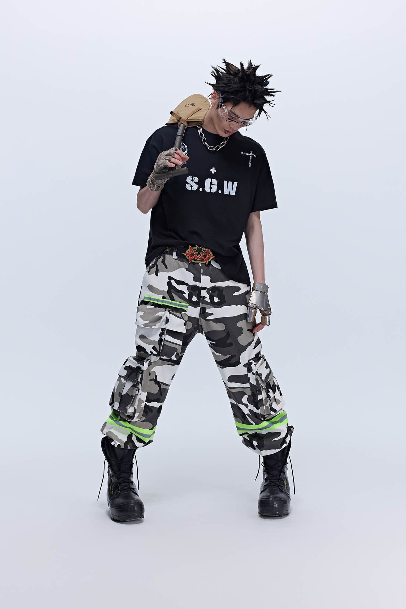 SAVAGEGROWTHWORLD Camo Reflective Multi-Pocket Cargo Pants-Pants-S-Free Shipping Leatheretro