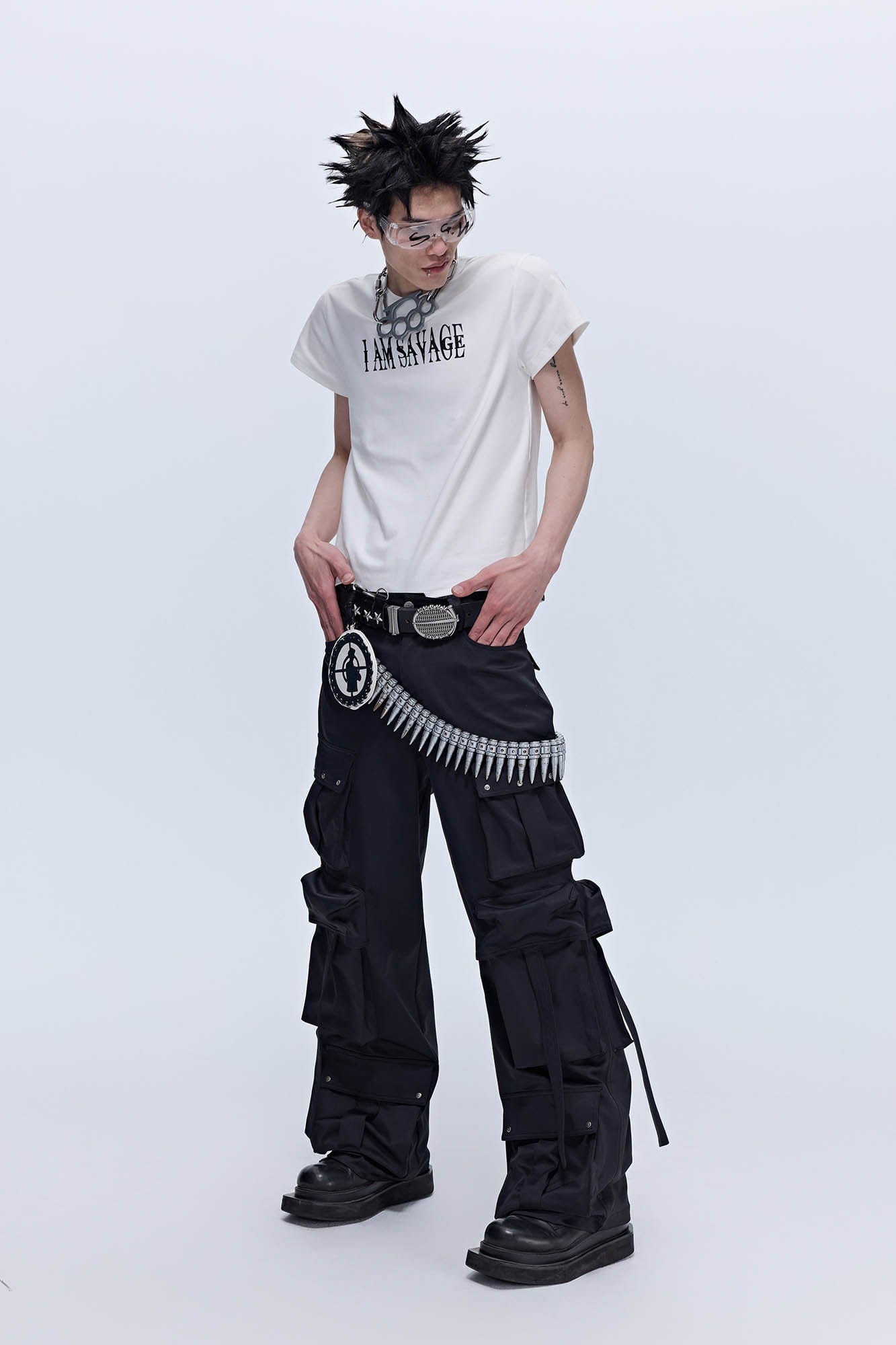 SAVAGEGROWTHWORLD Multi-Pocket Satin Straight-Leg Pants-Pants-S-Free Shipping Leatheretro