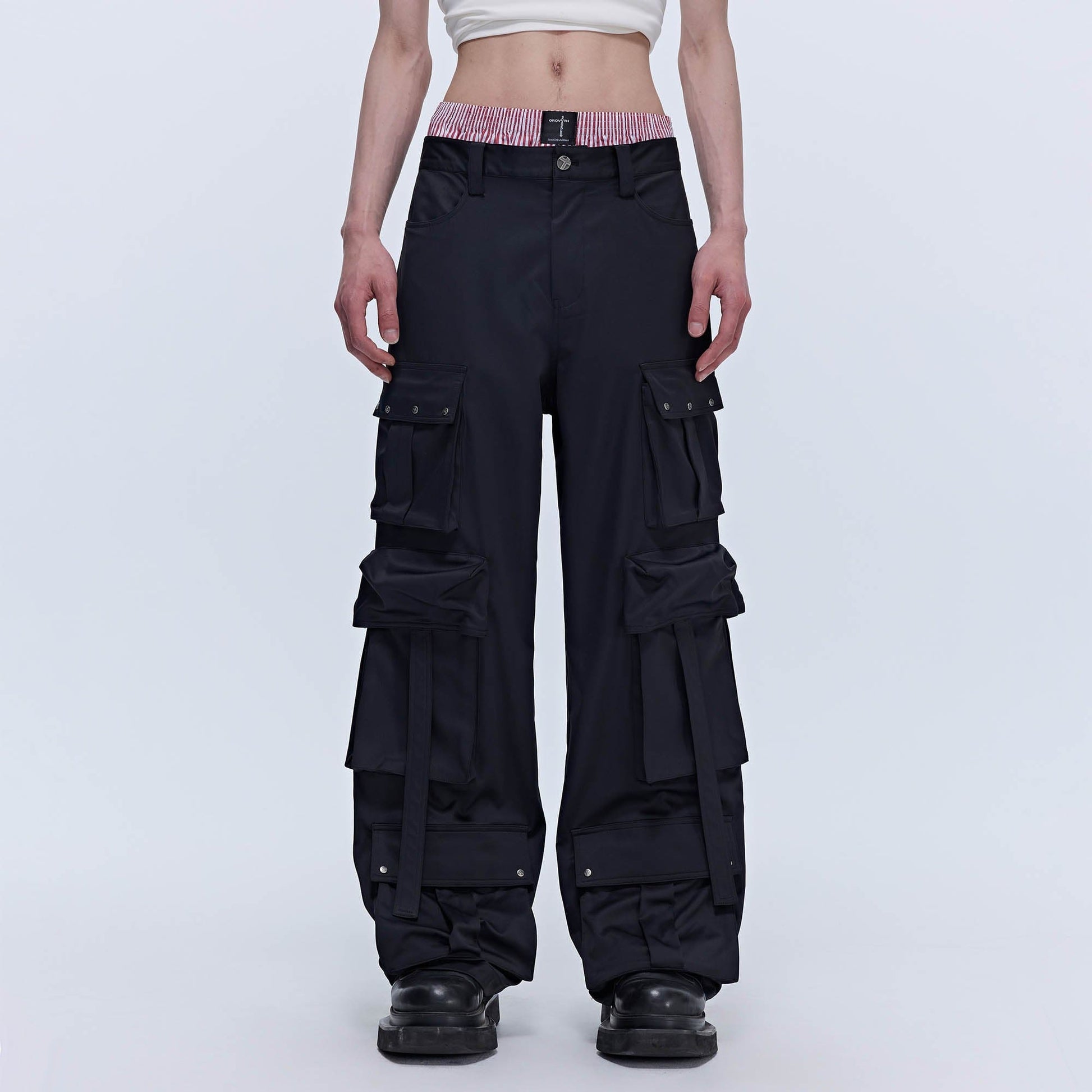SAVAGEGROWTHWORLD Multi-Pocket Satin Straight-Leg Pants-Pants-S-Free Shipping Leatheretro