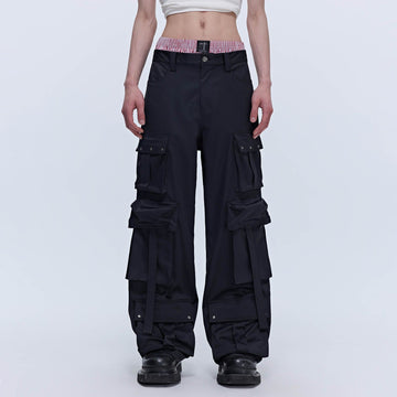 SAVAGEGROWTHWORLD Multi-Pocket Satin Straight-Leg Pants-Pants-S-Free Shipping Leatheretro