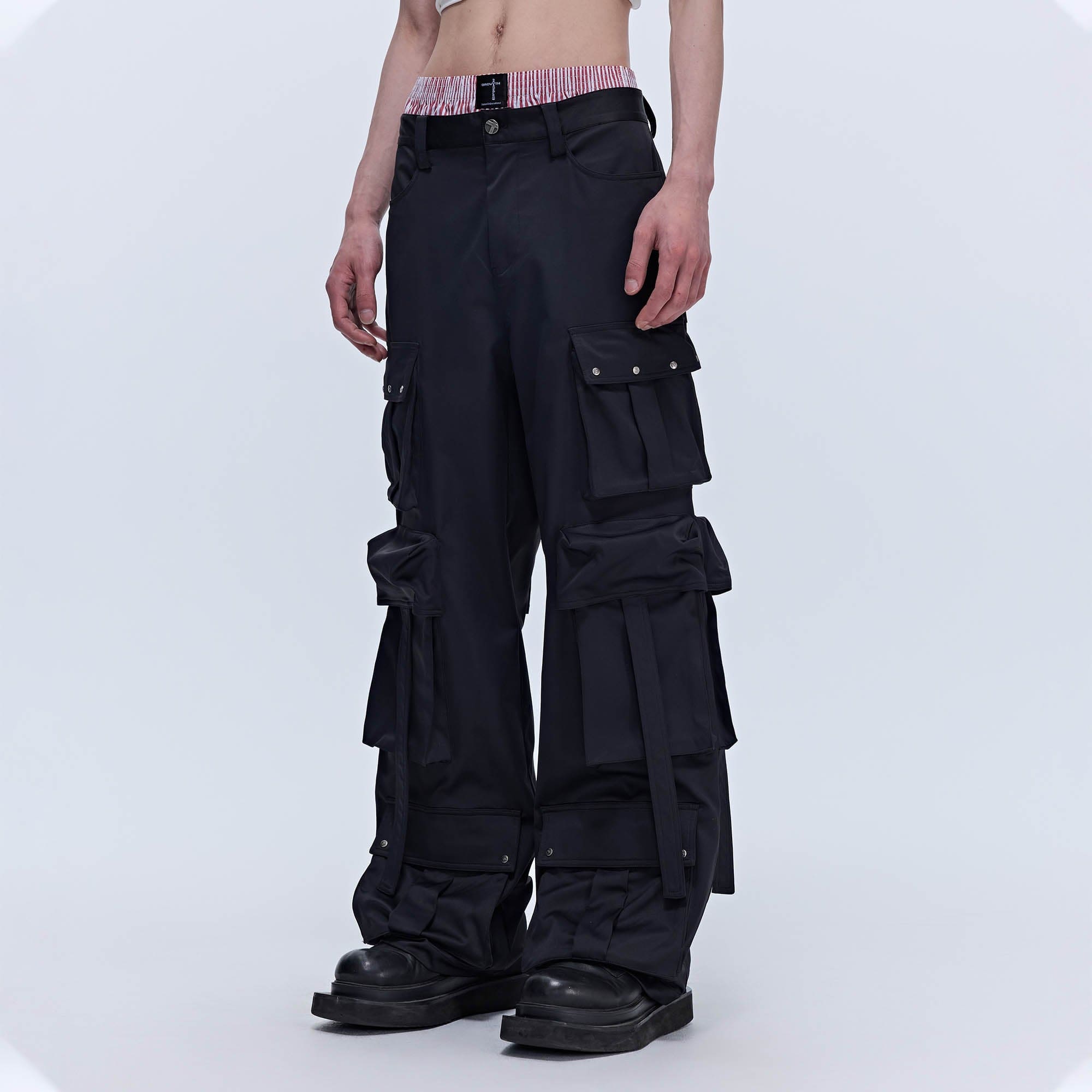 SAVAGEGROWTHWORLD Multi-Pocket Satin Straight-Leg Pants-Pants-S-Free Shipping Leatheretro