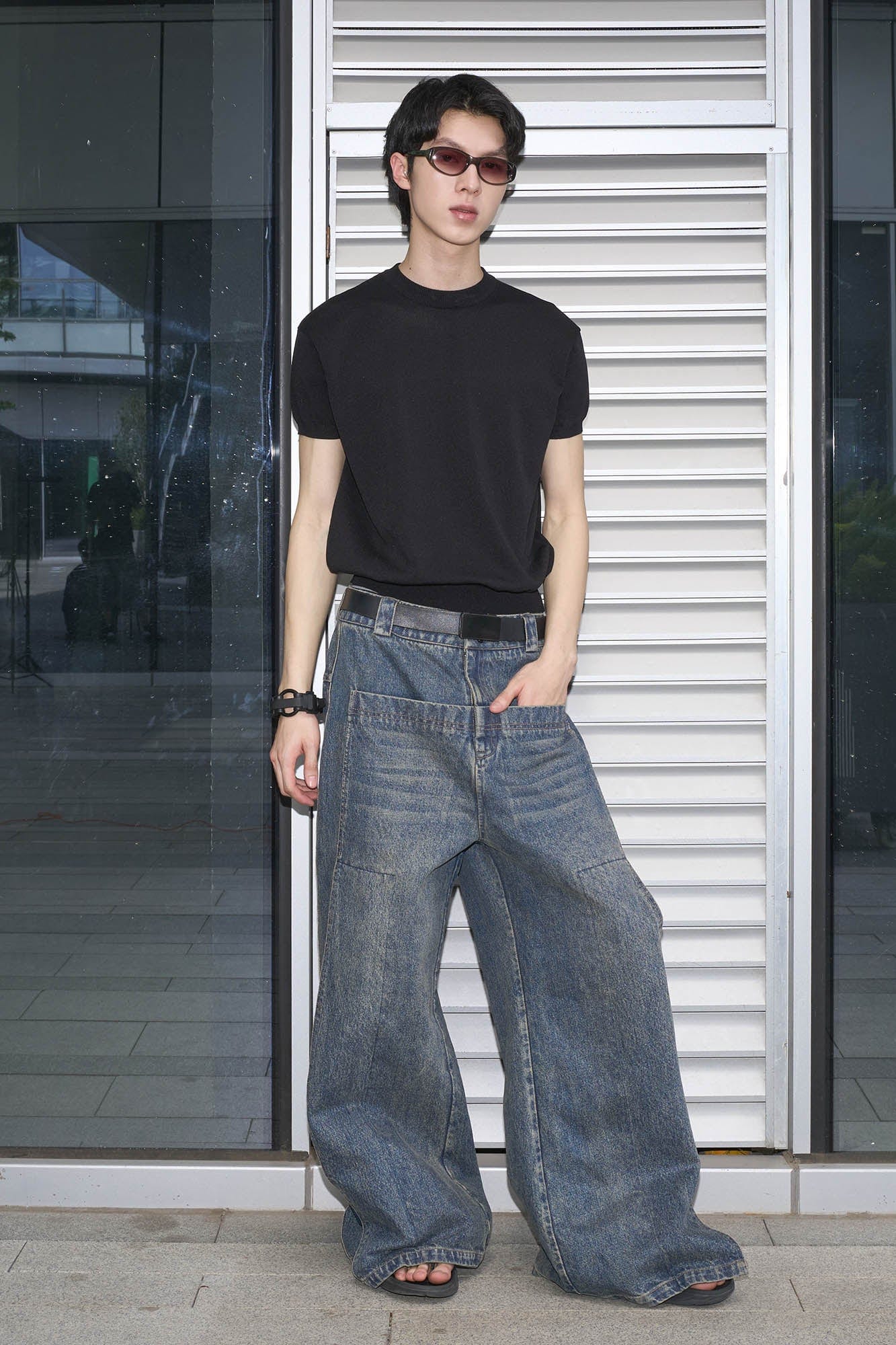 49PERCENT Retro Flap Pocket Panel Wide-Leg Pants-Jeans-S-Free Shipping Leatheretro