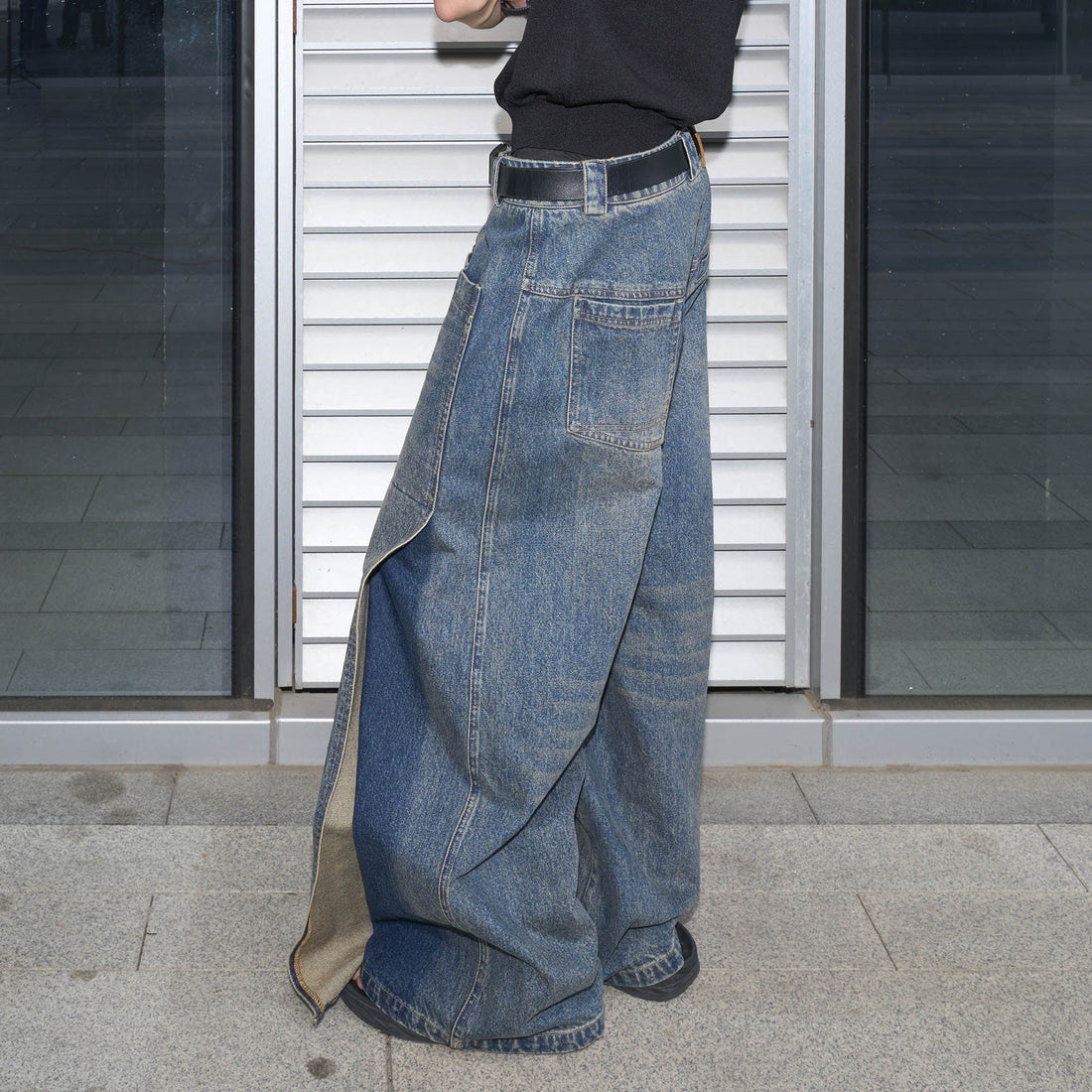 49PERCENT Retro Flap Pocket Panel Wide-Leg Pants-Jeans-S-Free Shipping Leatheretro