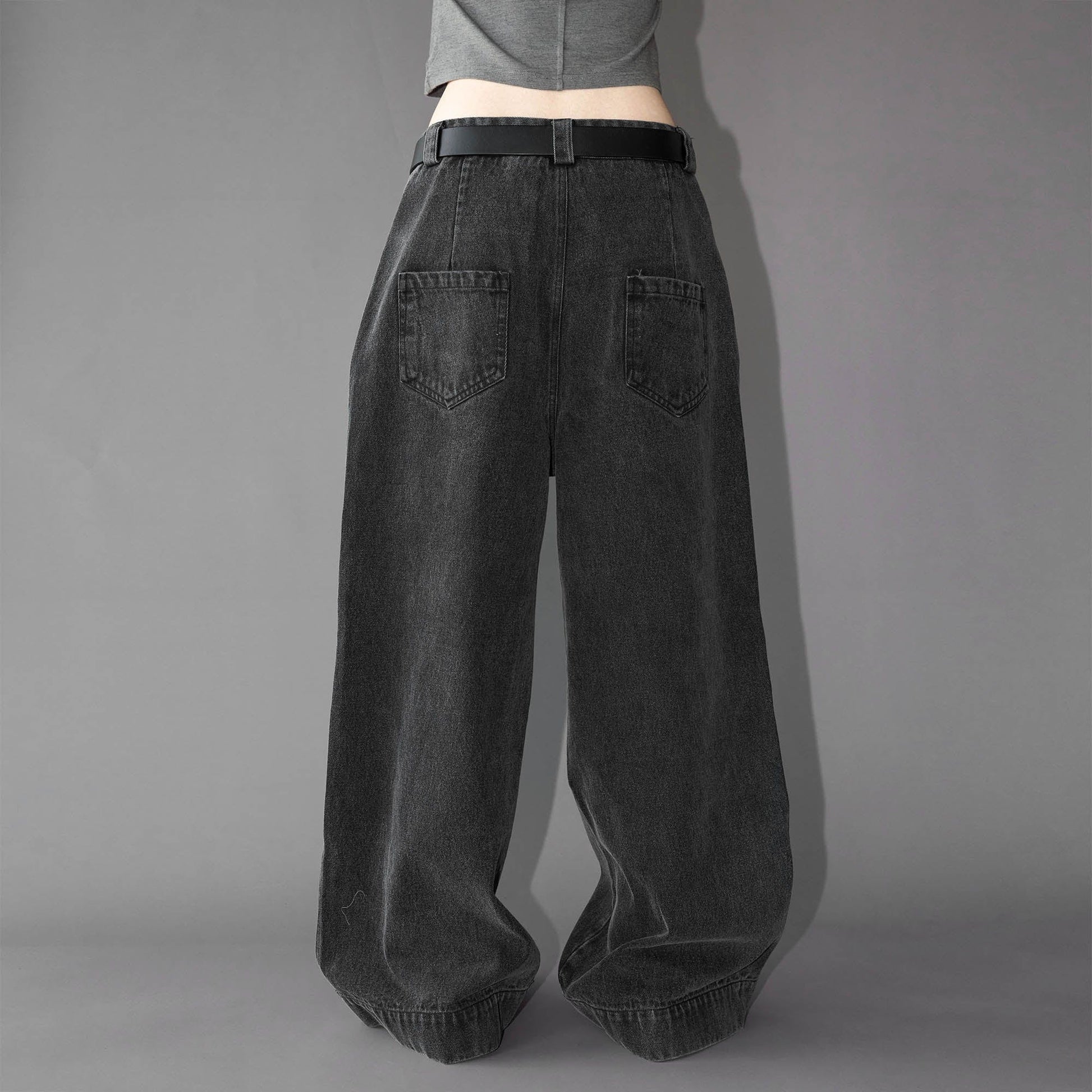 49PERCENT Washed Front Spliced Wide-Leg Jeans-Jeans-XS-Free Shipping Leatheretro