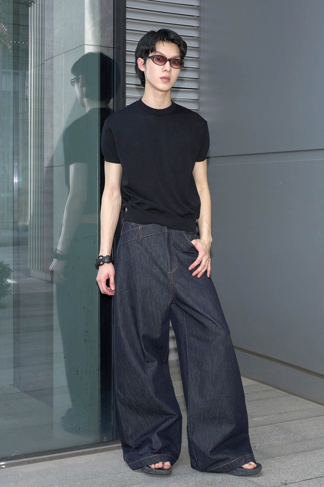 49PERCENT Asymmetrical Waist Raw Wide-Leg Jeans-Jeans-S-Free Shipping Leatheretro