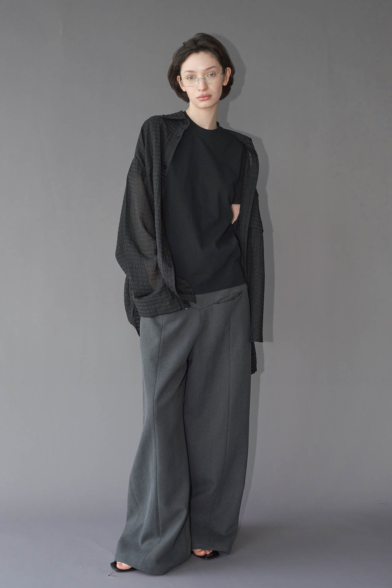 49PERCENT Sheer Textured Grid Oversized Shirt-Shirt-S-Free Shipping Leatheretro