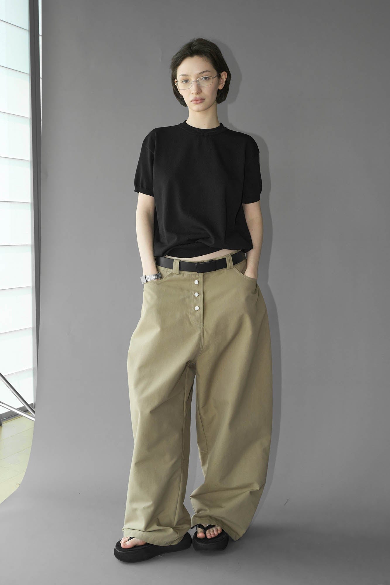 49PERCENT Essential Button-Up Curved Baggy Pants-Pants-XS-Free Shipping Leatheretro