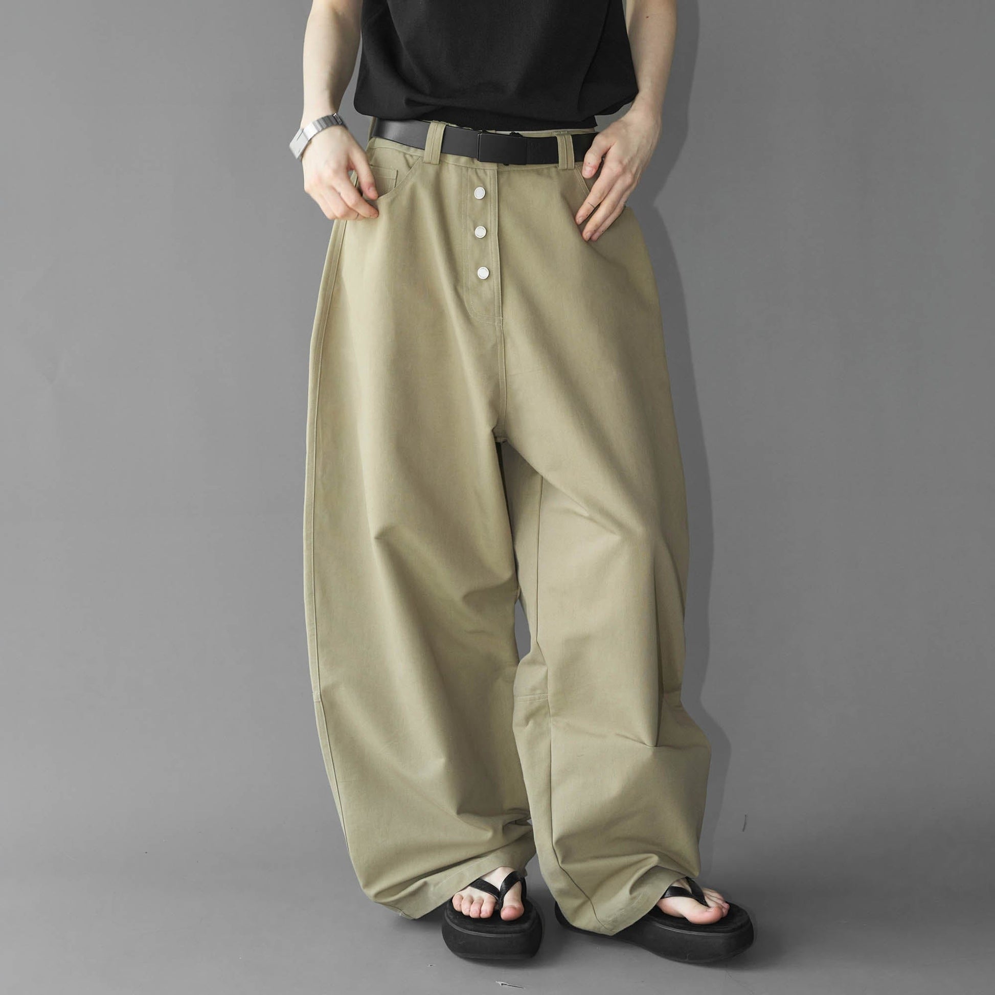 49PERCENT Essential Button-Up Curved Baggy Pants-Pants-XS-Free Shipping Leatheretro