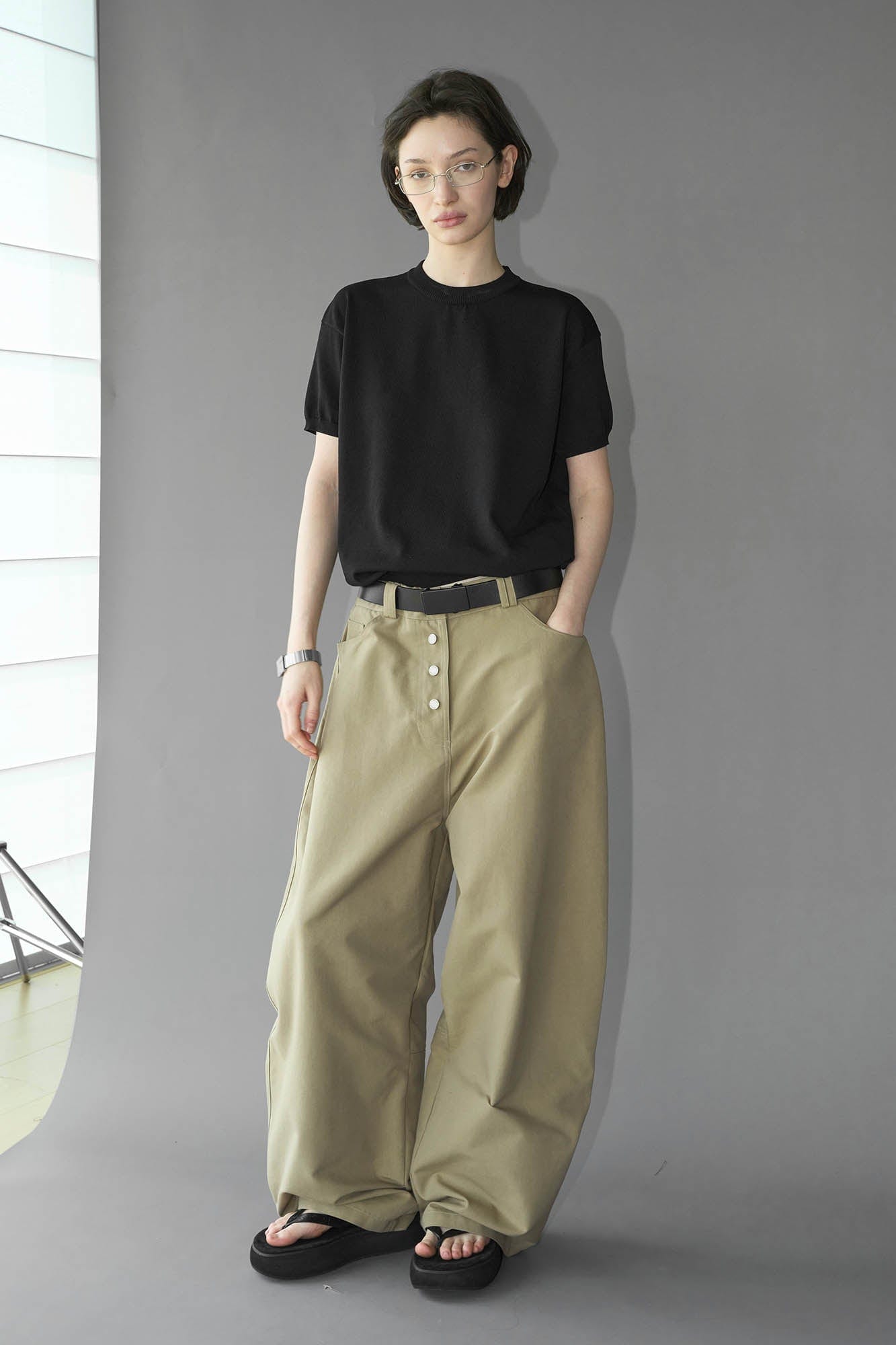 49PERCENT Essential Button-Up Curved Baggy Pants-Pants-XS-Free Shipping Leatheretro