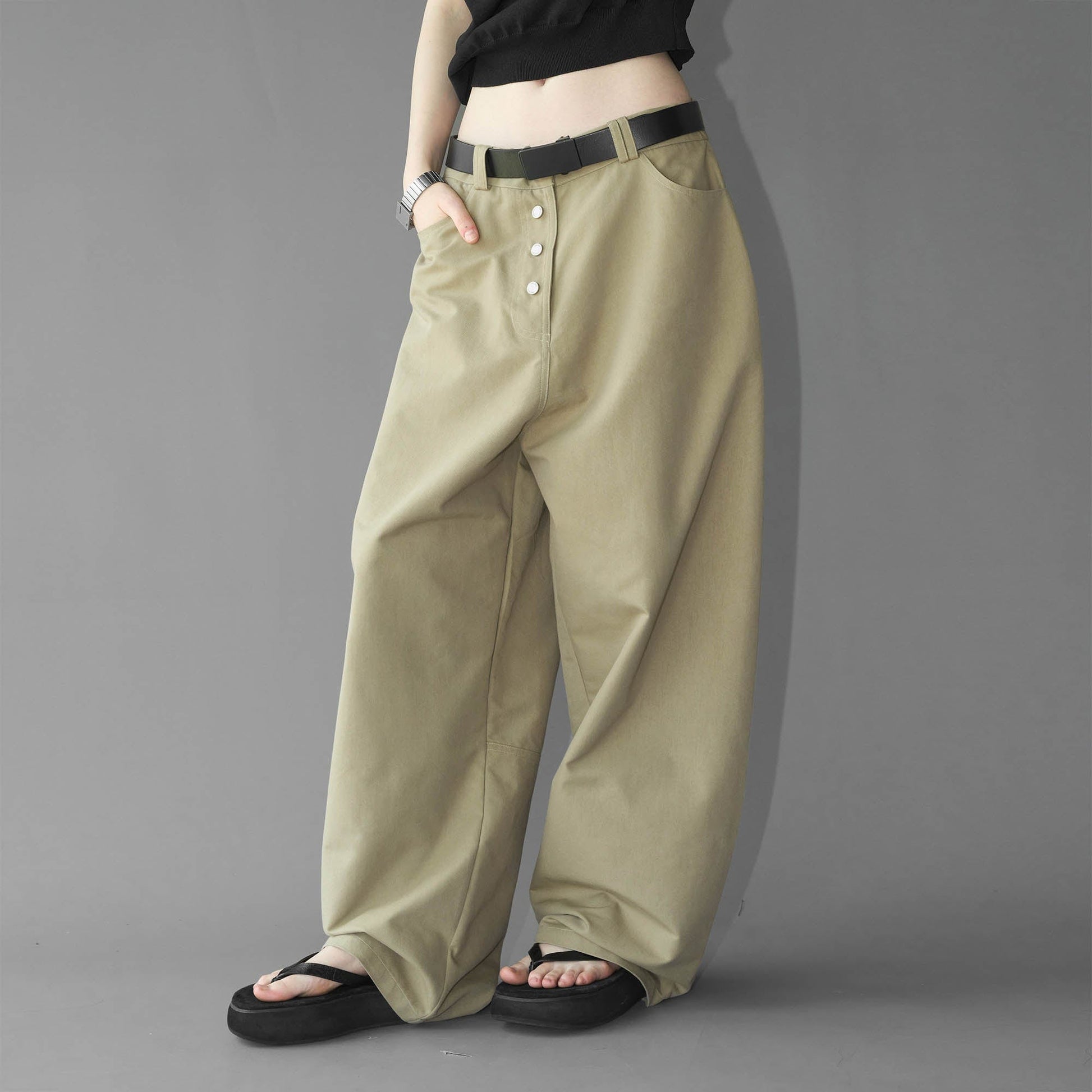 49PERCENT Essential Button-Up Curved Baggy Pants-Pants-XS-Free Shipping Leatheretro