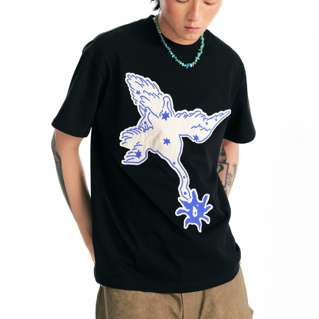 1997 POSTOFFICE Crane With A Blossom Patch T-Shirt-T Shirt-S-White-Free Shipping Leatheretro