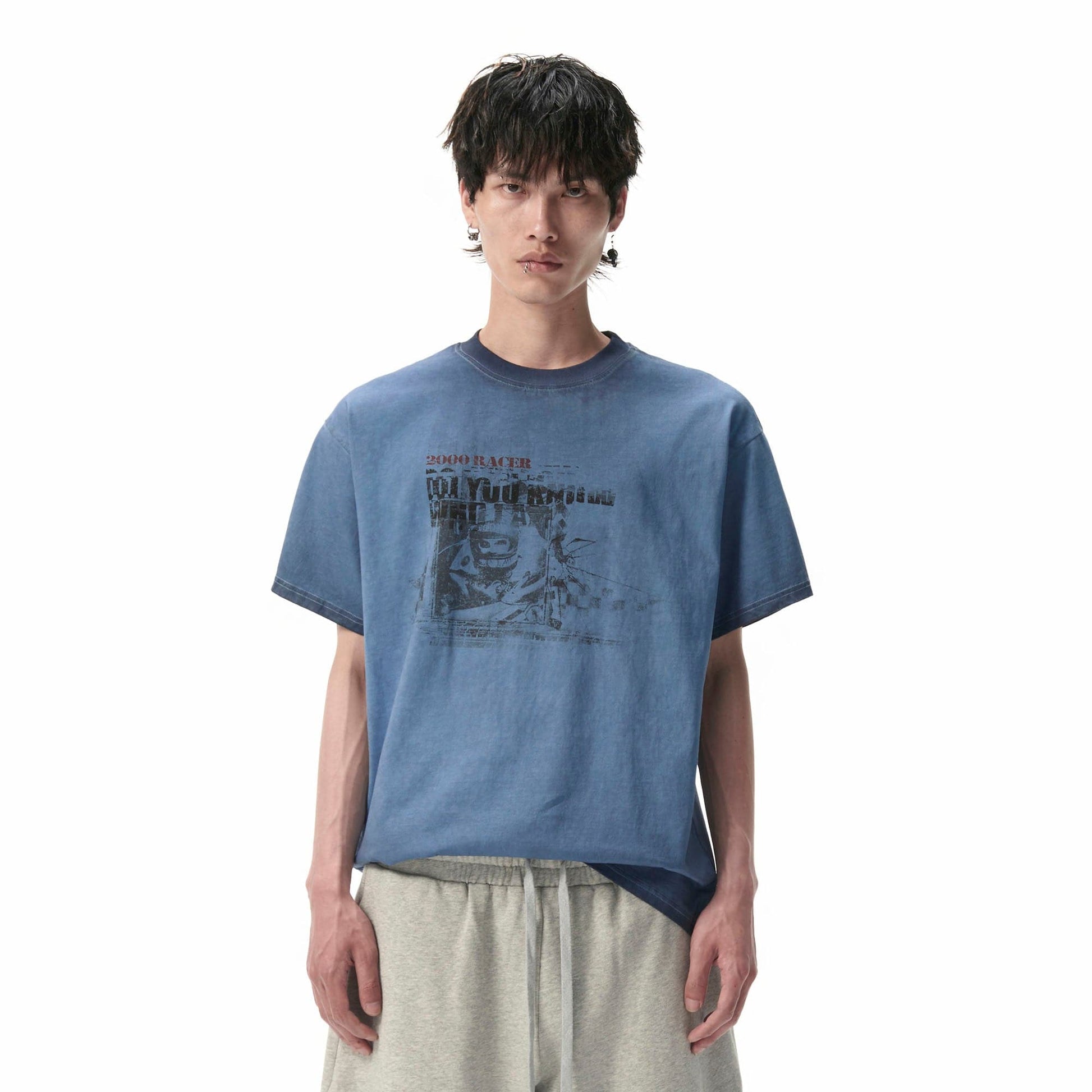 SAVAGEGROWTHWORLD Racer Graphic Faded Washed T-Shirt-T Shirt-S-Free Shipping Leatheretro