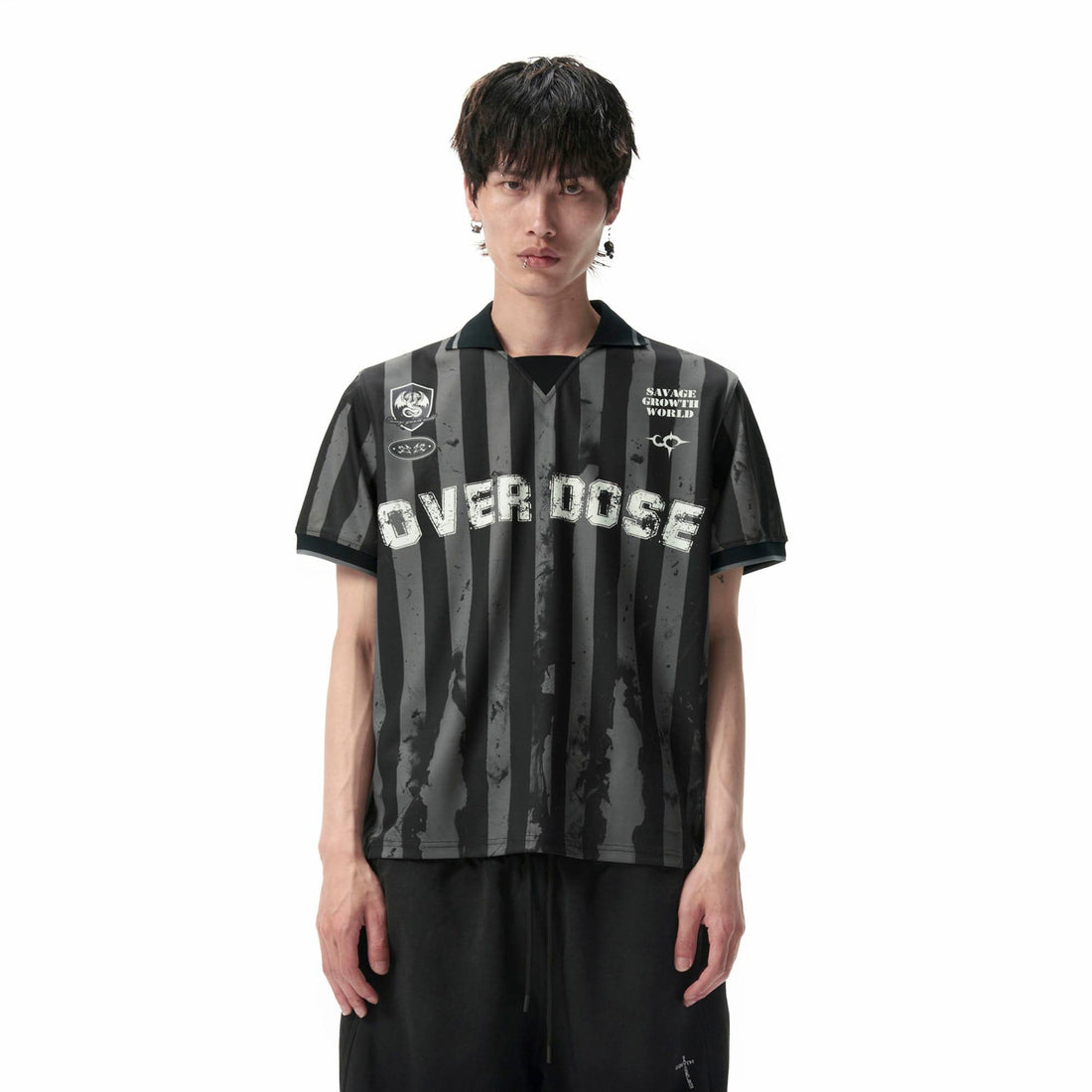 SAVAGEGROWTHWORLD OVERDOSE Distressed Striped Jersey-T Shirt-S-Free Shipping Leatheretro