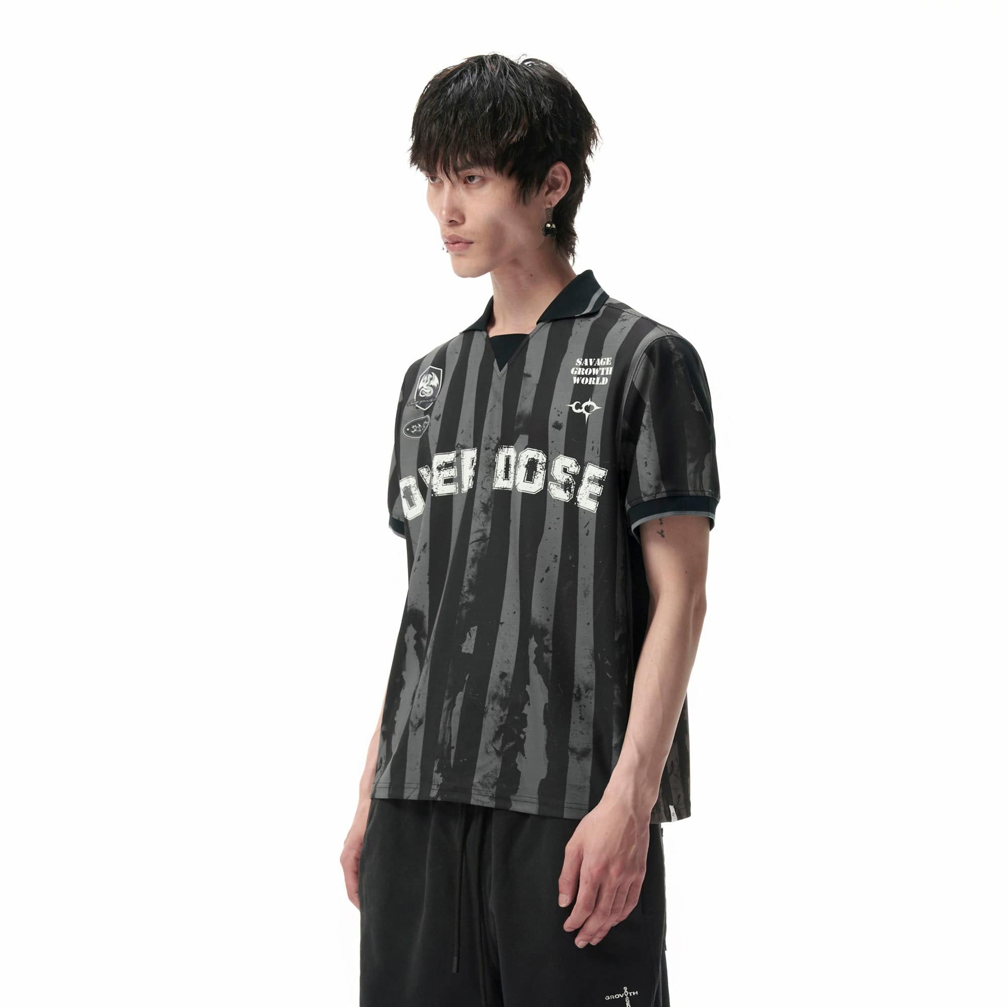 SAVAGEGROWTHWORLD OVERDOSE Distressed Striped Jersey-T Shirt-S-Free Shipping Leatheretro